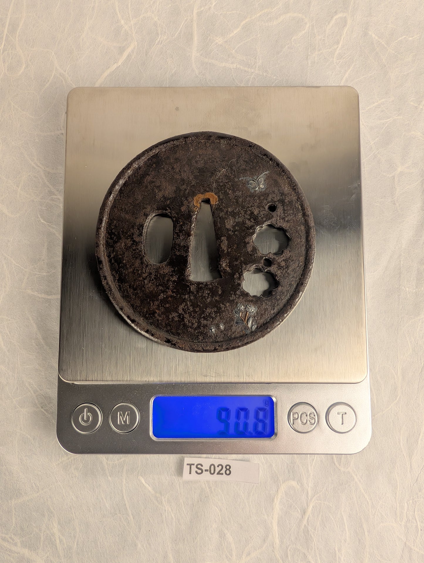 Iron Tsuba with Inlaid Butterfly and Blossoms – TS-028