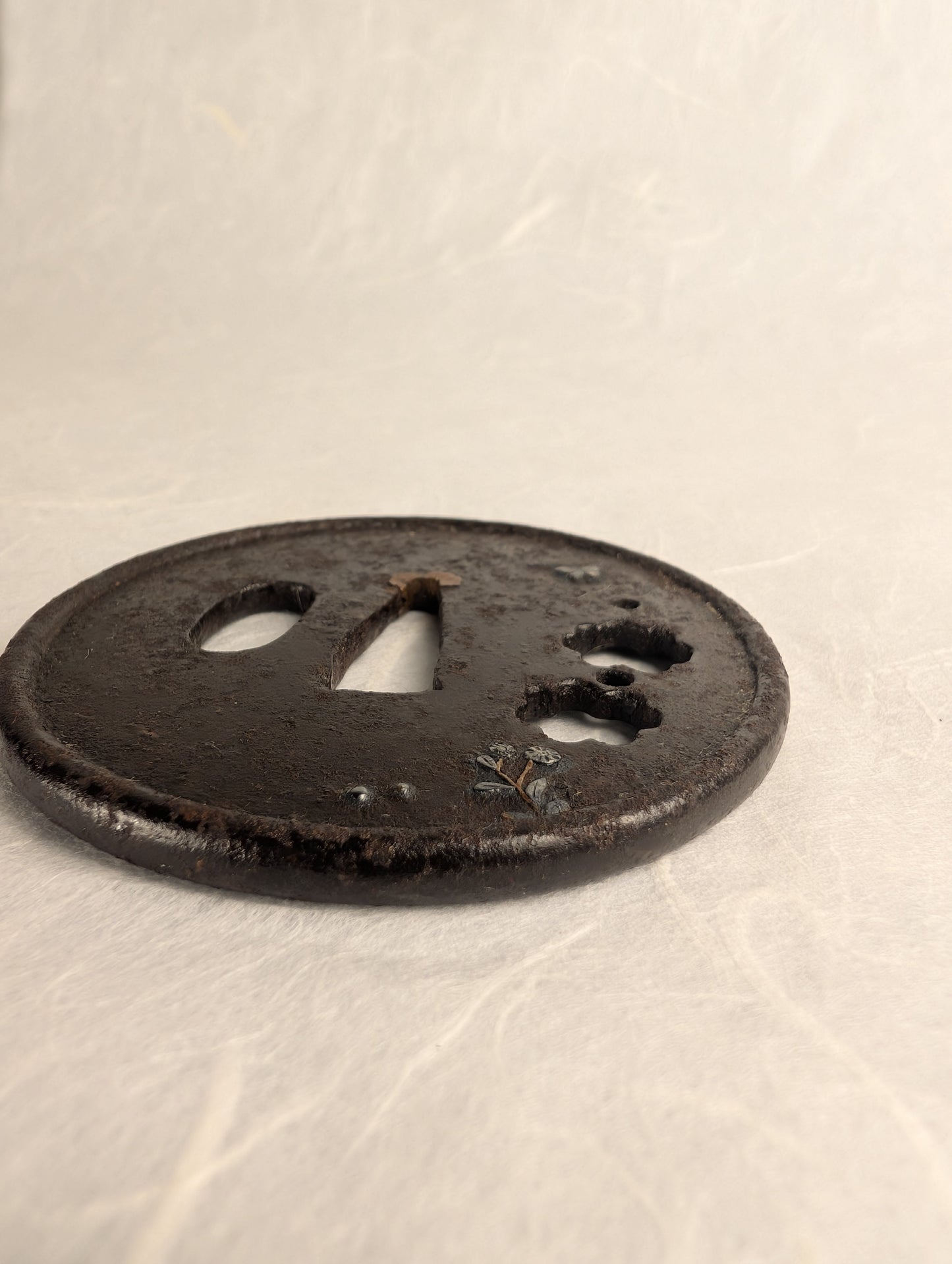 Iron Tsuba with Inlaid Butterfly and Blossoms – TS-028