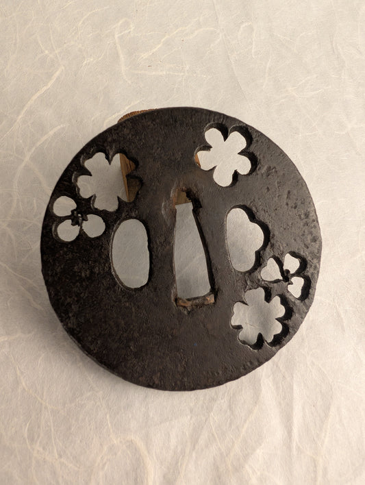 Iron Tsuba with Plum Blossom Sukashi Design – TS-029