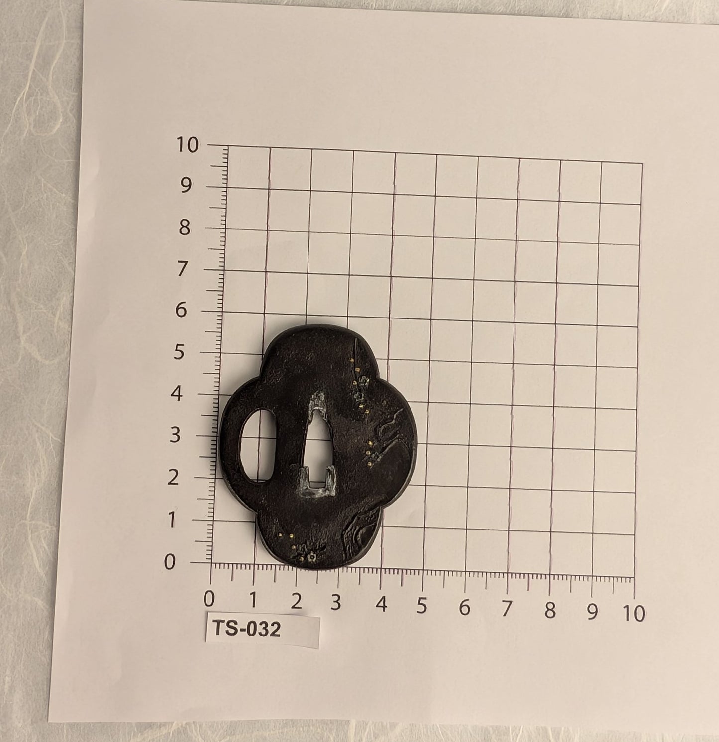 Iron Mokko-gata Tsuba with Plum Blossoms in Gold and Silver – TS-032