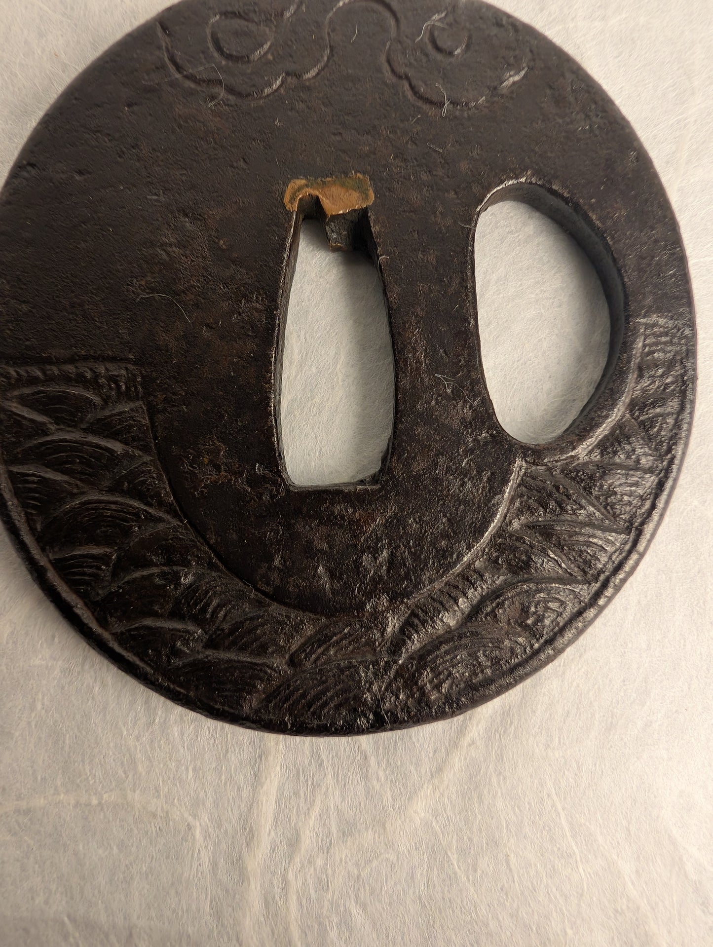 Iron Tsuba with Waves and Clouds Motif – TS-034