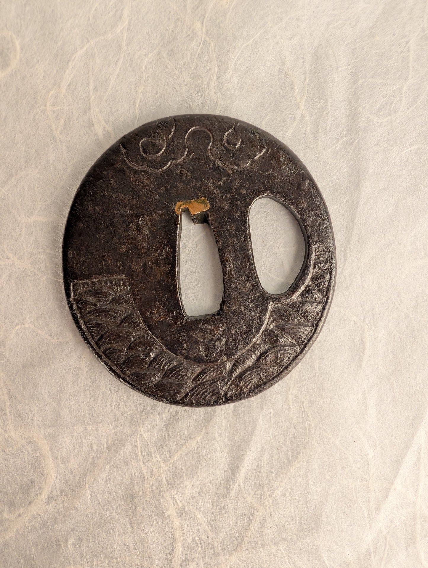 Iron Tsuba with Waves and Clouds Motif – TS-034