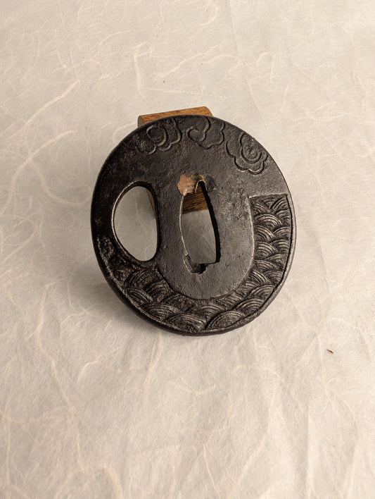 Iron Tsuba with Waves and Clouds Motif – TS-034