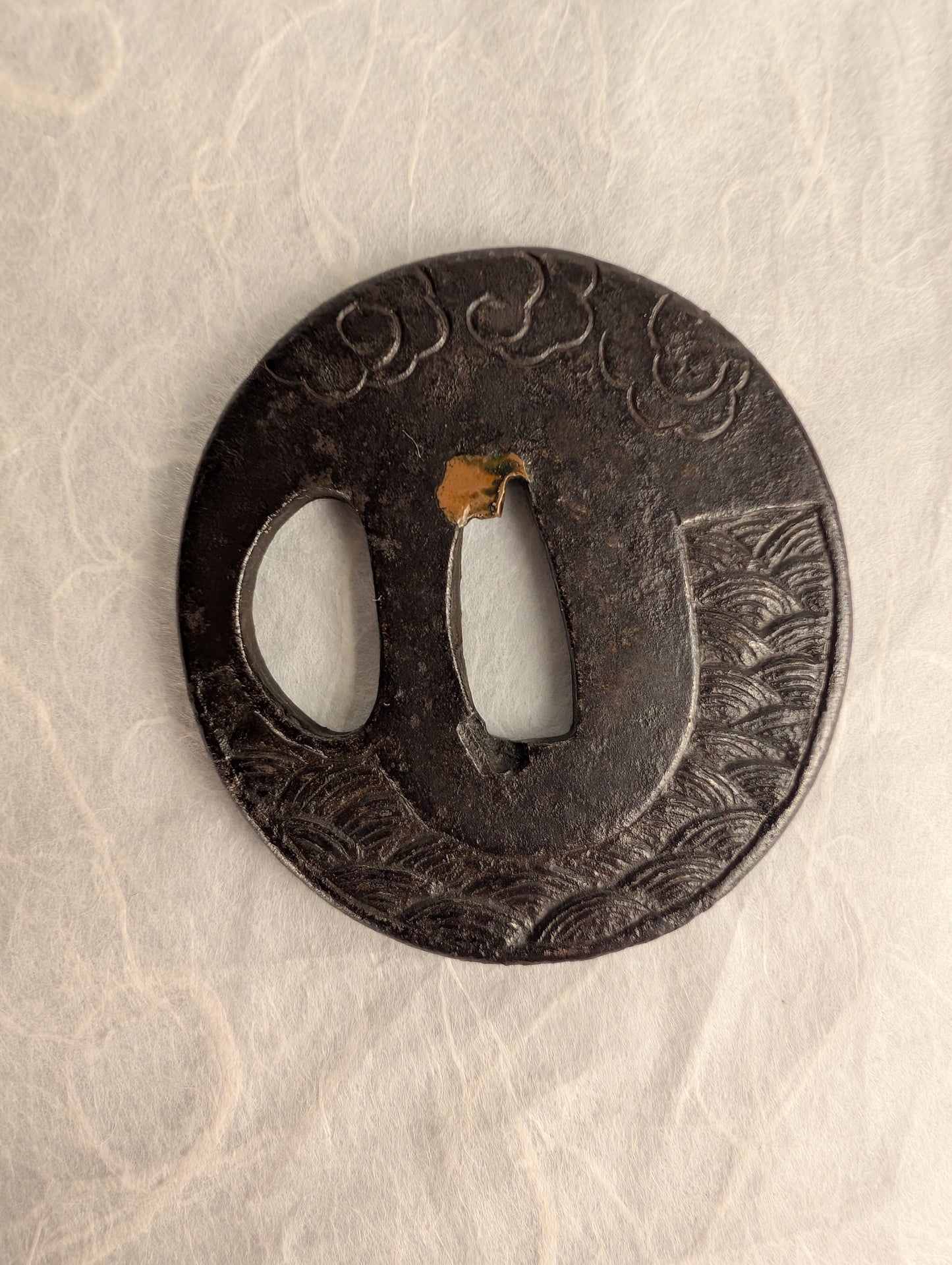 Iron Tsuba with Waves and Clouds Motif – TS-034