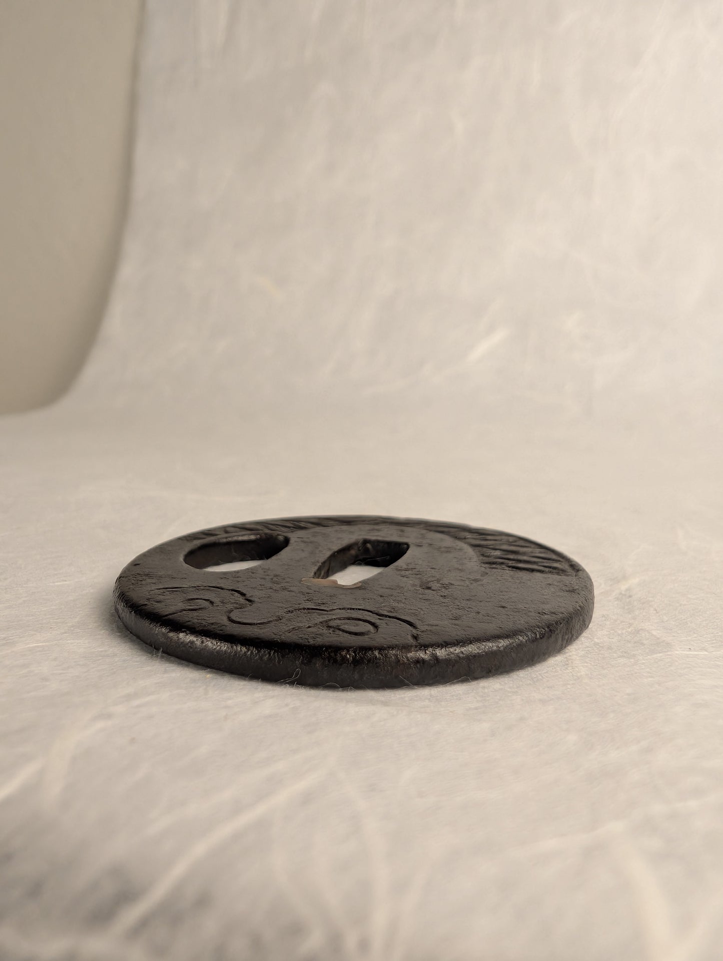 Iron Tsuba with Waves and Clouds Motif – TS-034