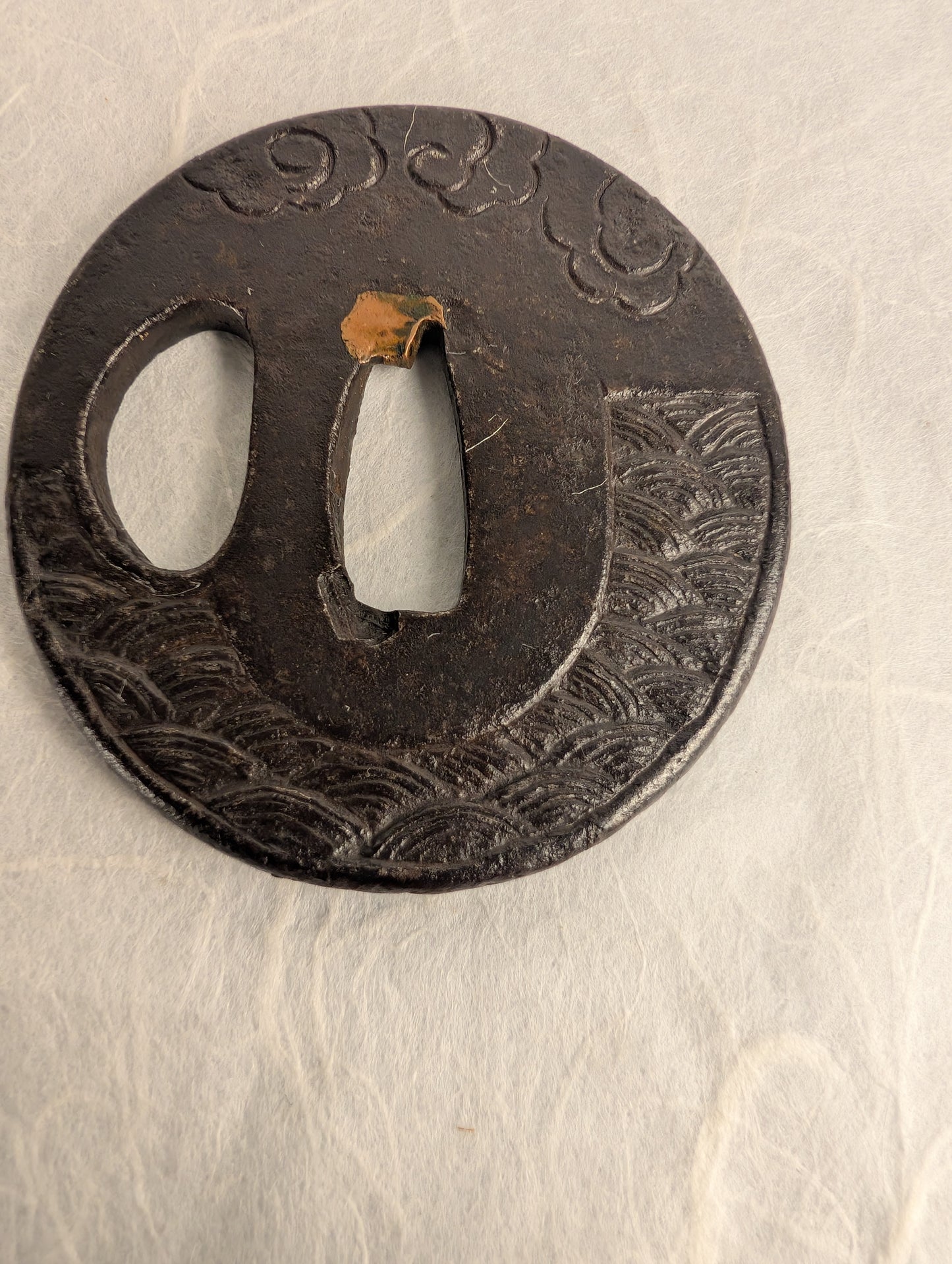 Iron Tsuba with Waves and Clouds Motif – TS-034