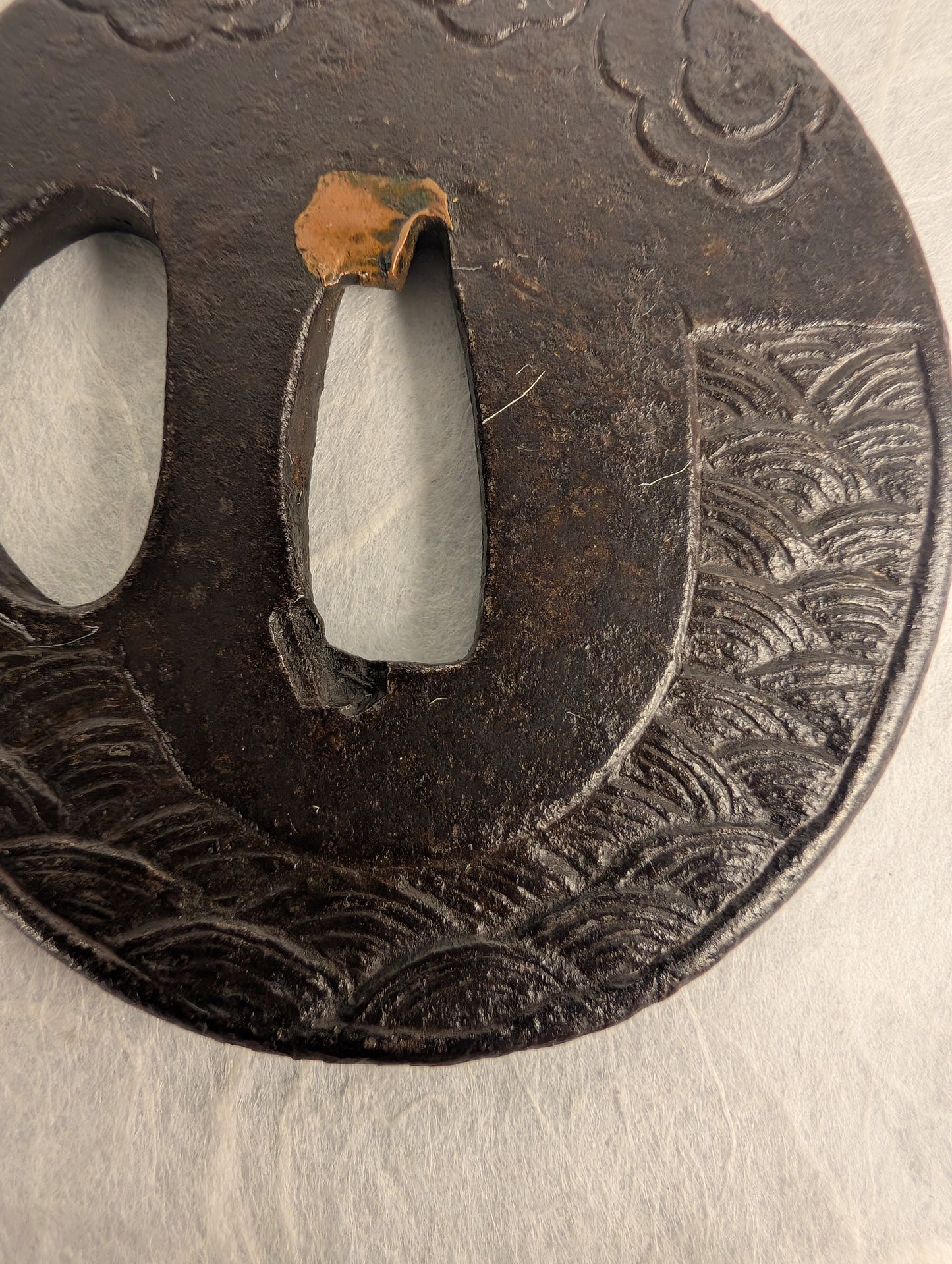 Iron Tsuba with Waves and Clouds Motif – TS-034
