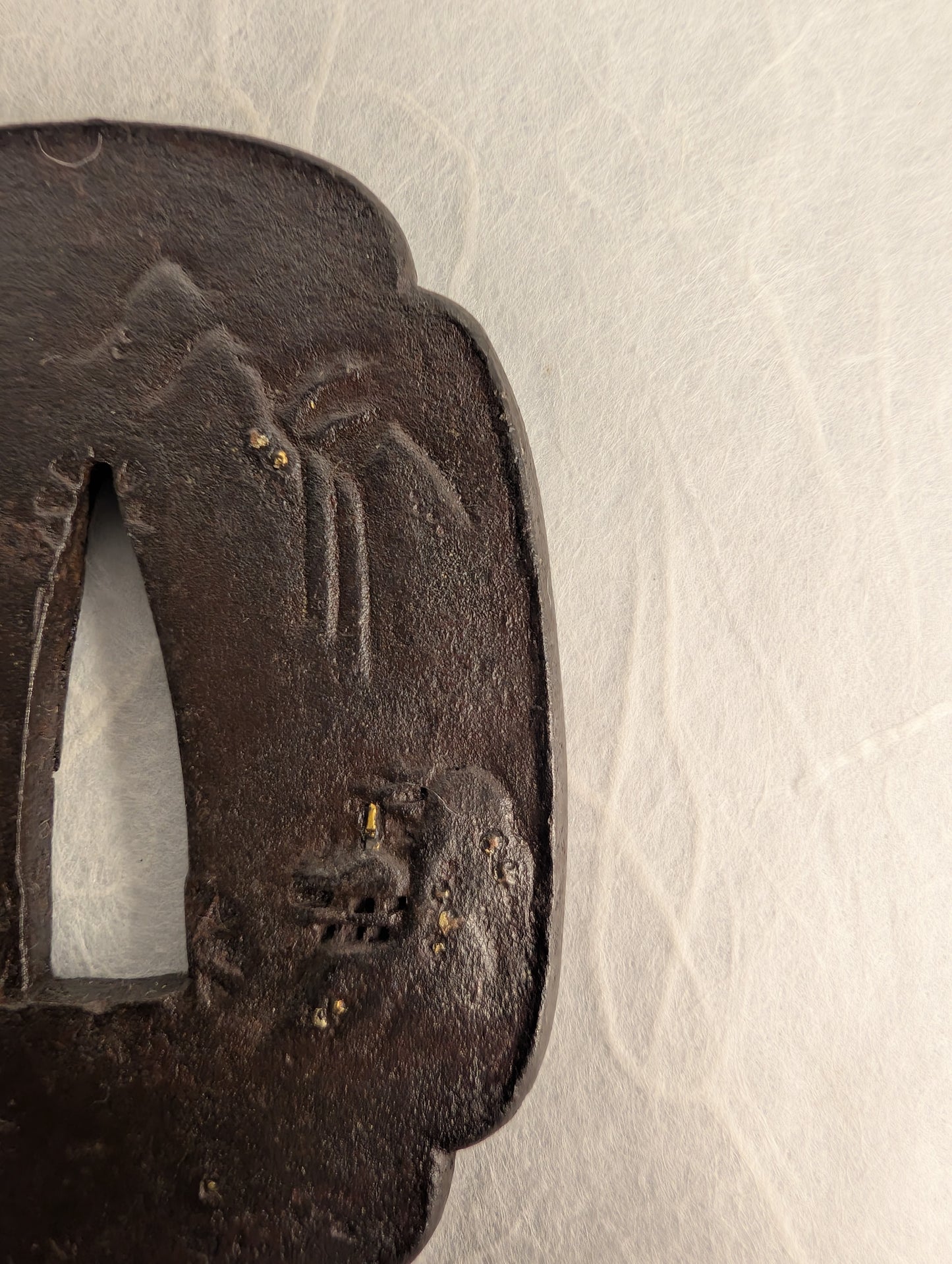 Iron Mokko-gata Tsuba with Mountainside Village – TS-035