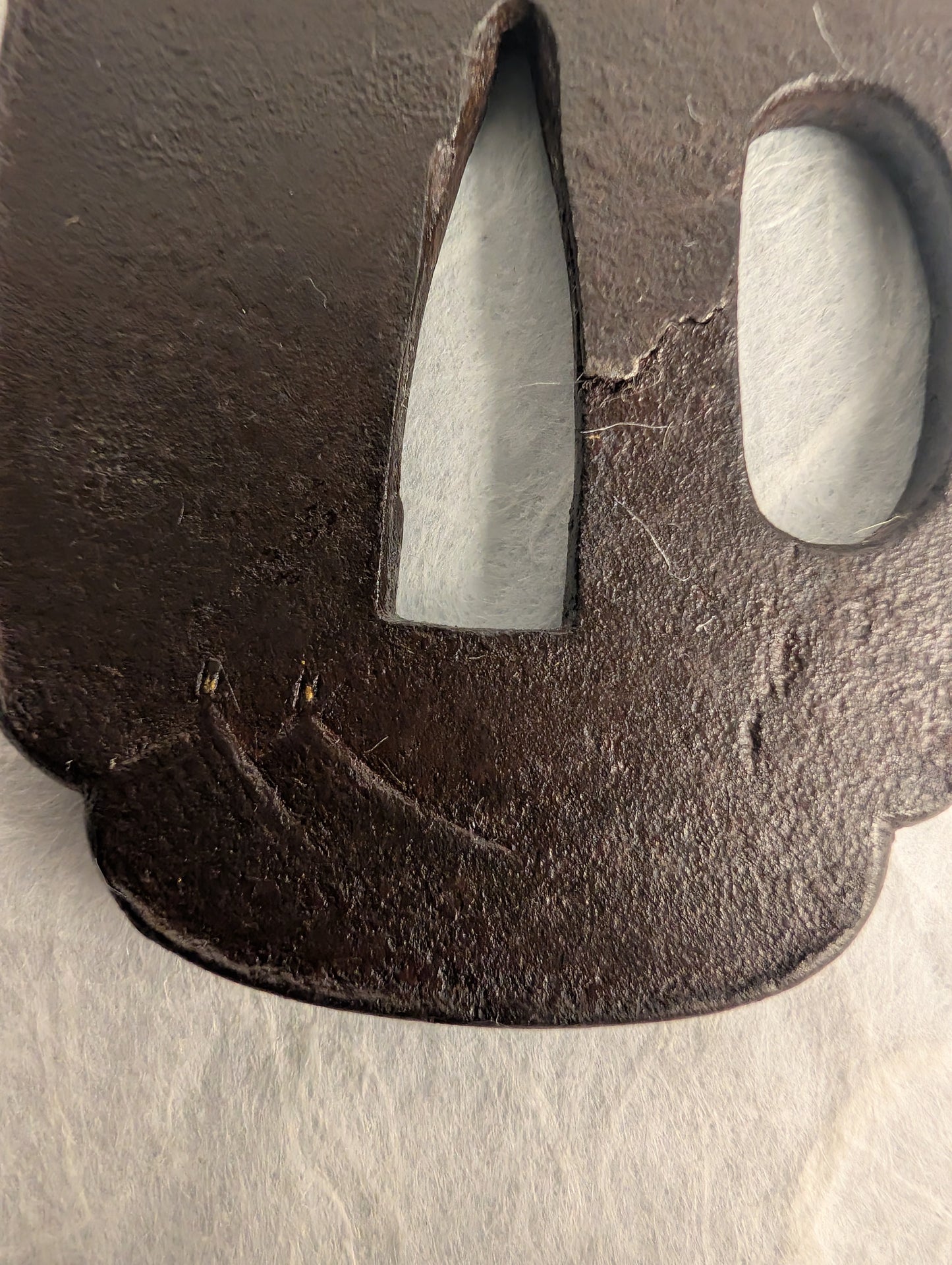 Iron Mokko-gata Tsuba with Mountainside Village – TS-035