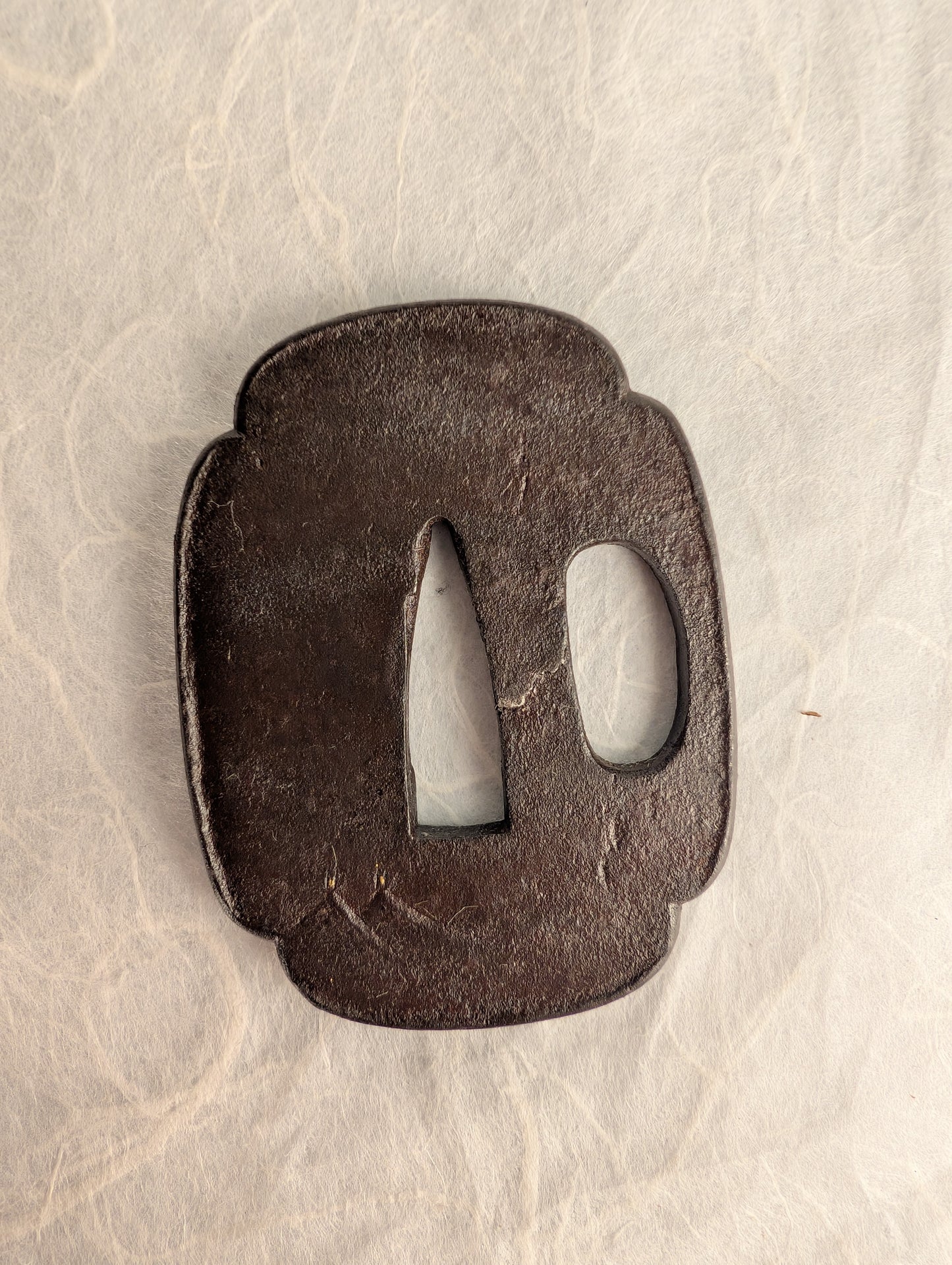 Iron Mokko-gata Tsuba with Mountainside Village – TS-035