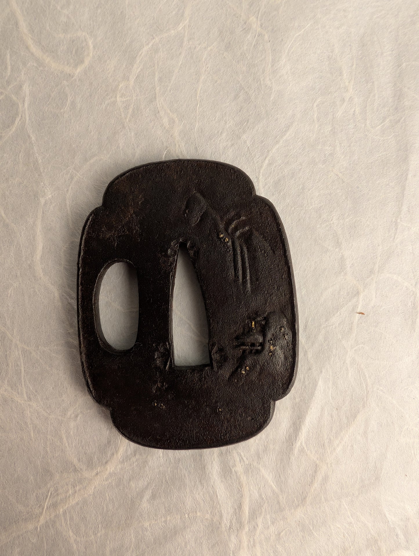 Iron Mokko-gata Tsuba with Mountainside Village – TS-035