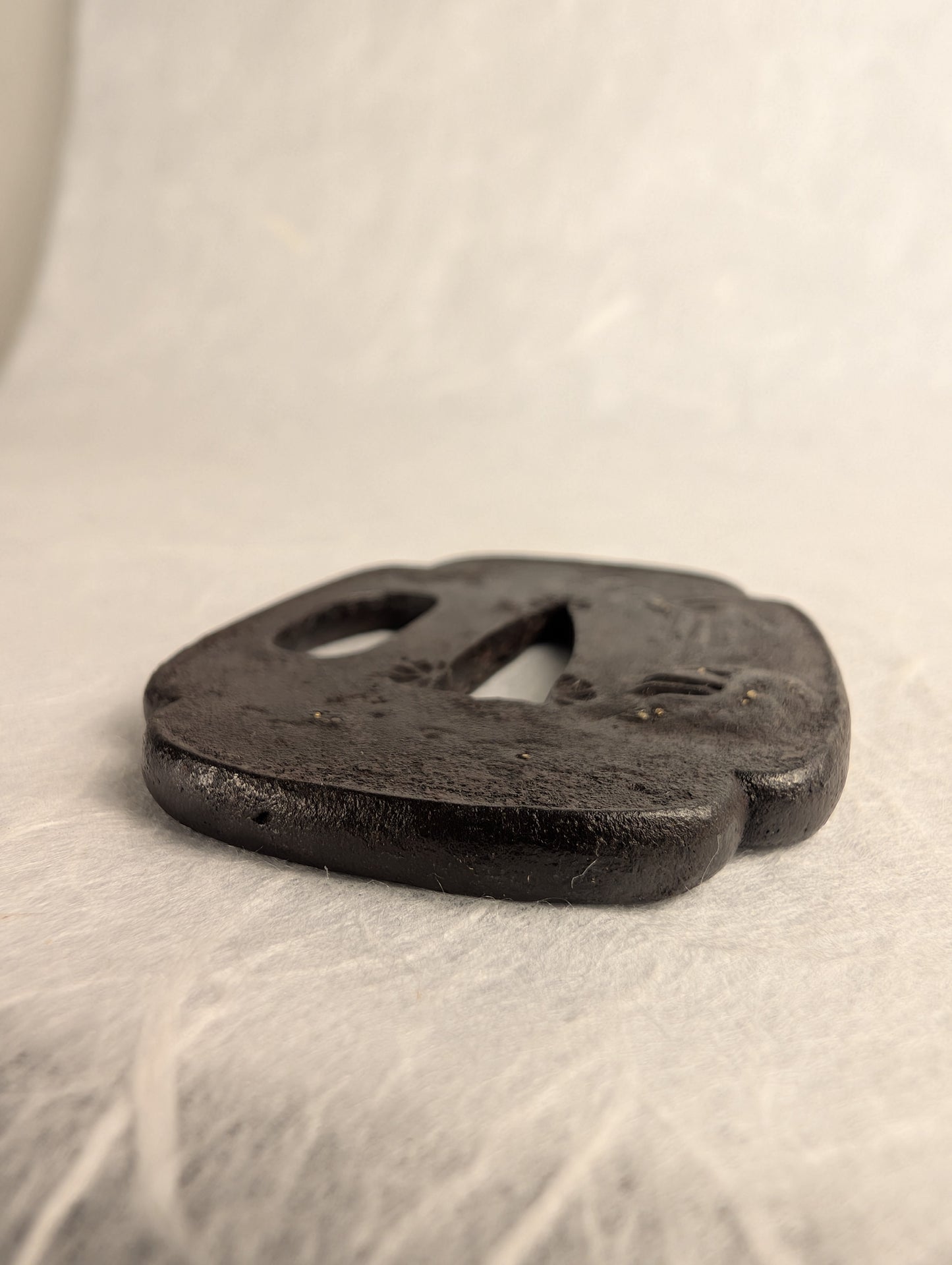 Iron Mokko-gata Tsuba with Mountainside Village – TS-035