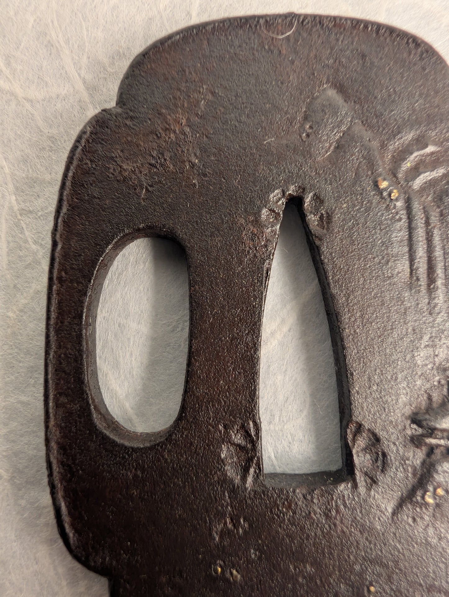 Iron Mokko-gata Tsuba with Mountainside Village – TS-035