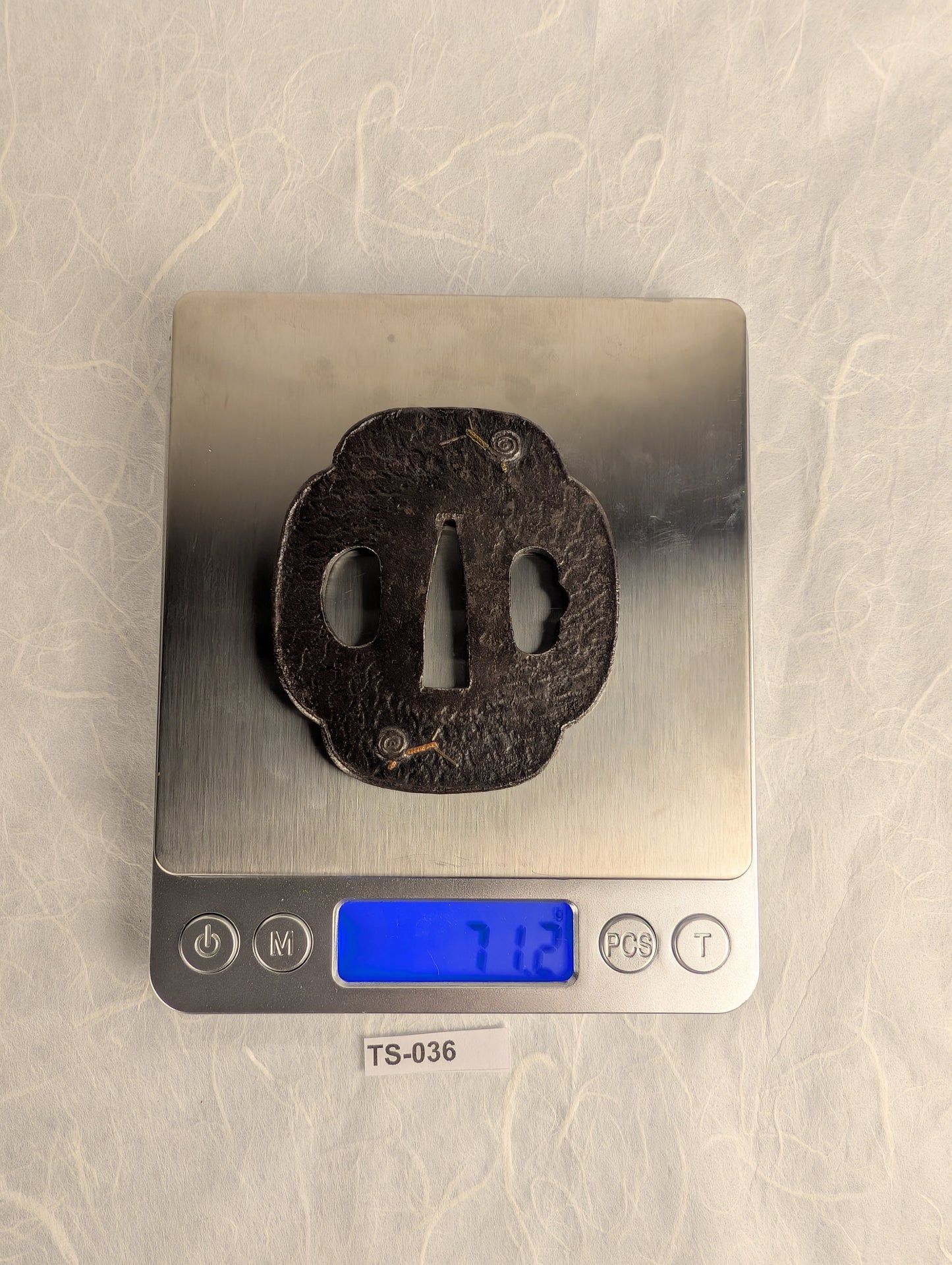 Iron Mokko-gata Tsuba with Inlaid Snail Motif – TS-036