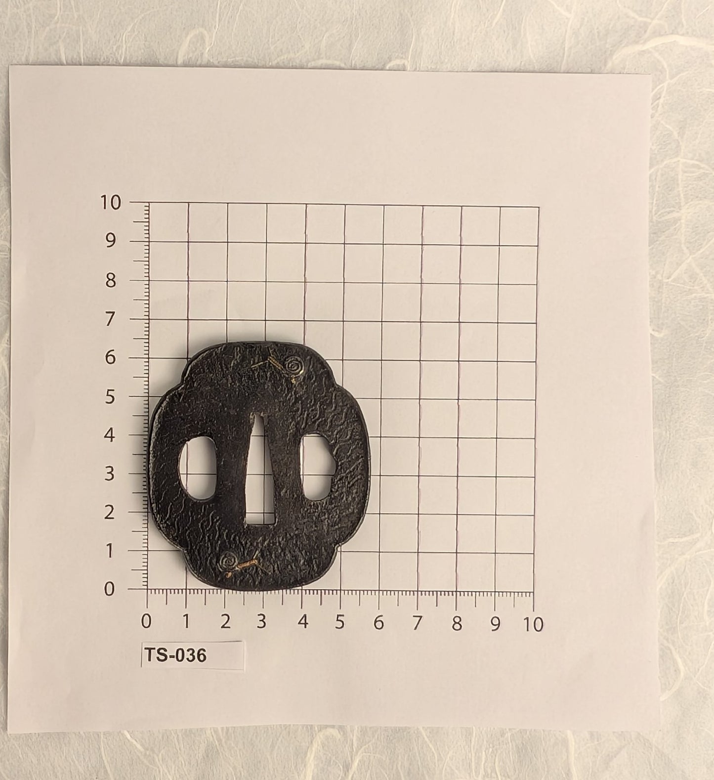 Iron Mokko-gata Tsuba with Inlaid Snail Motif – TS-036