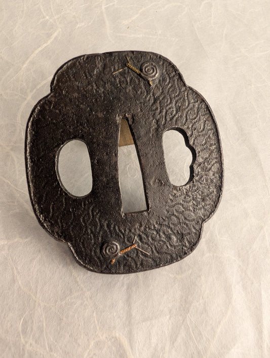 Iron Mokko-gata Tsuba with Inlaid Snail Motif – TS-036