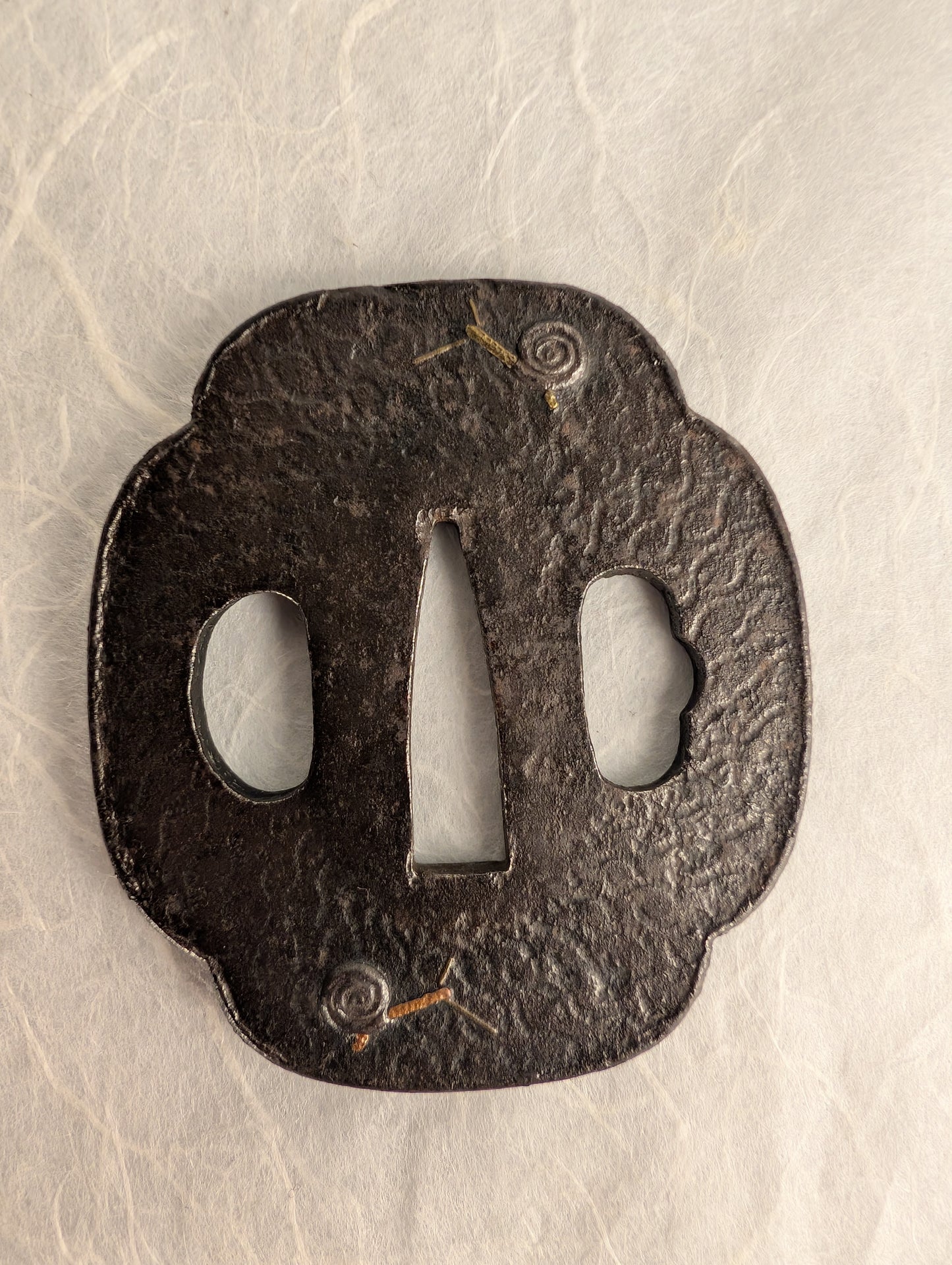 Iron Mokko-gata Tsuba with Inlaid Snail Motif – TS-036