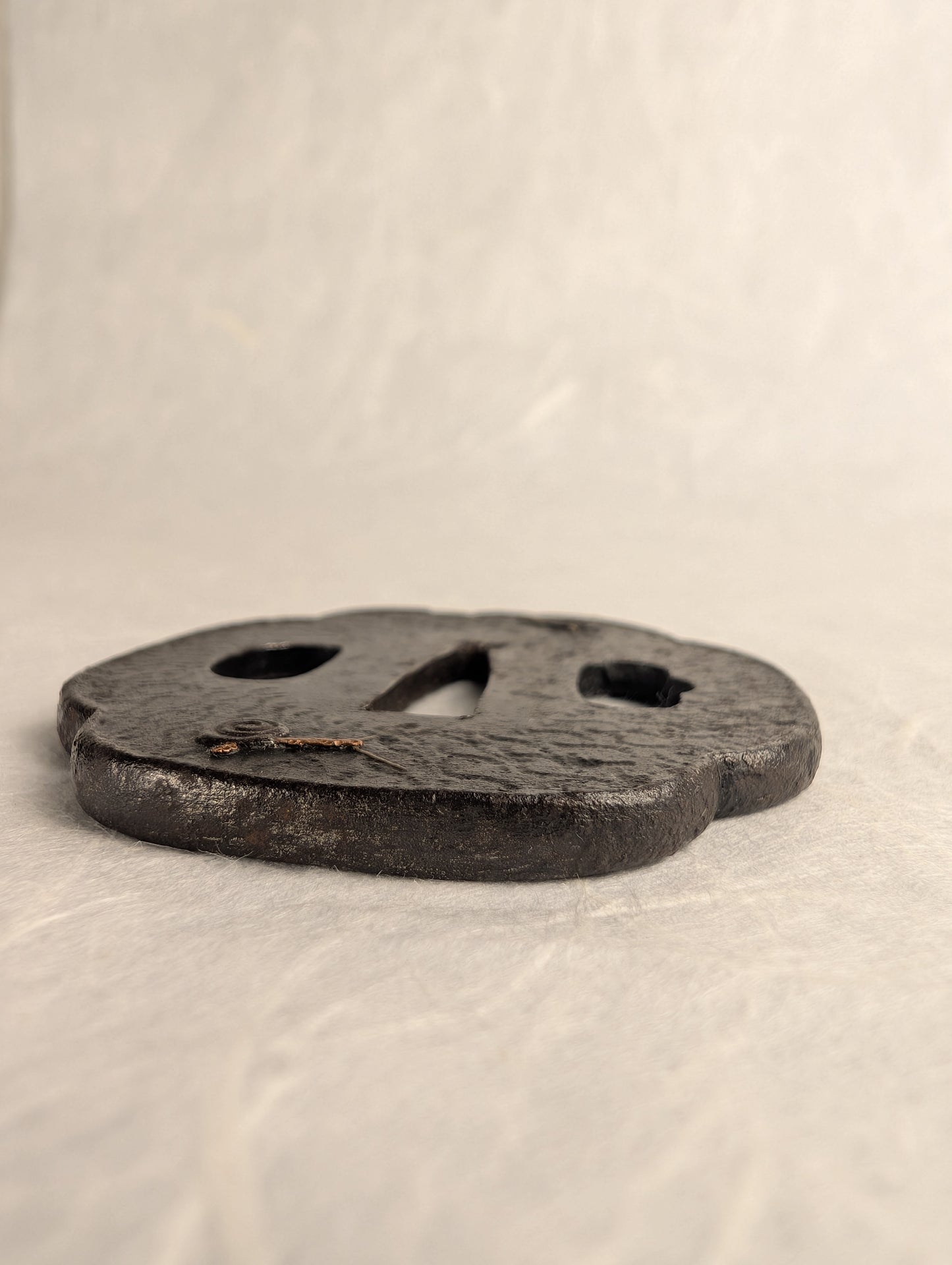 Iron Mokko-gata Tsuba with Inlaid Snail Motif – TS-036