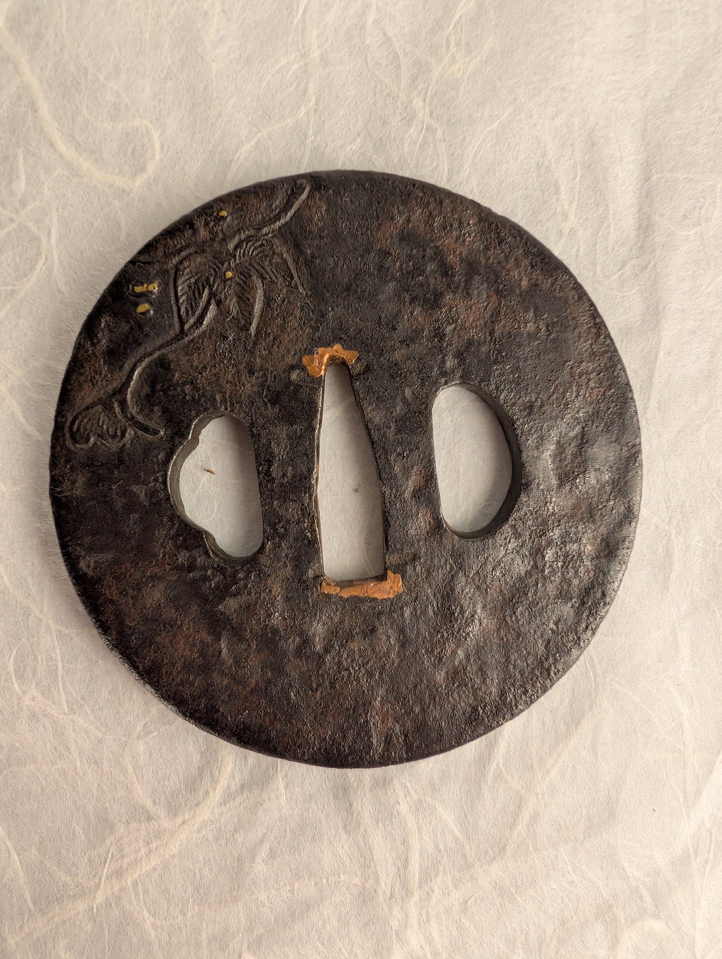 Iron Tsuba with Morning Glory and Gold Inlay Details – TS-037