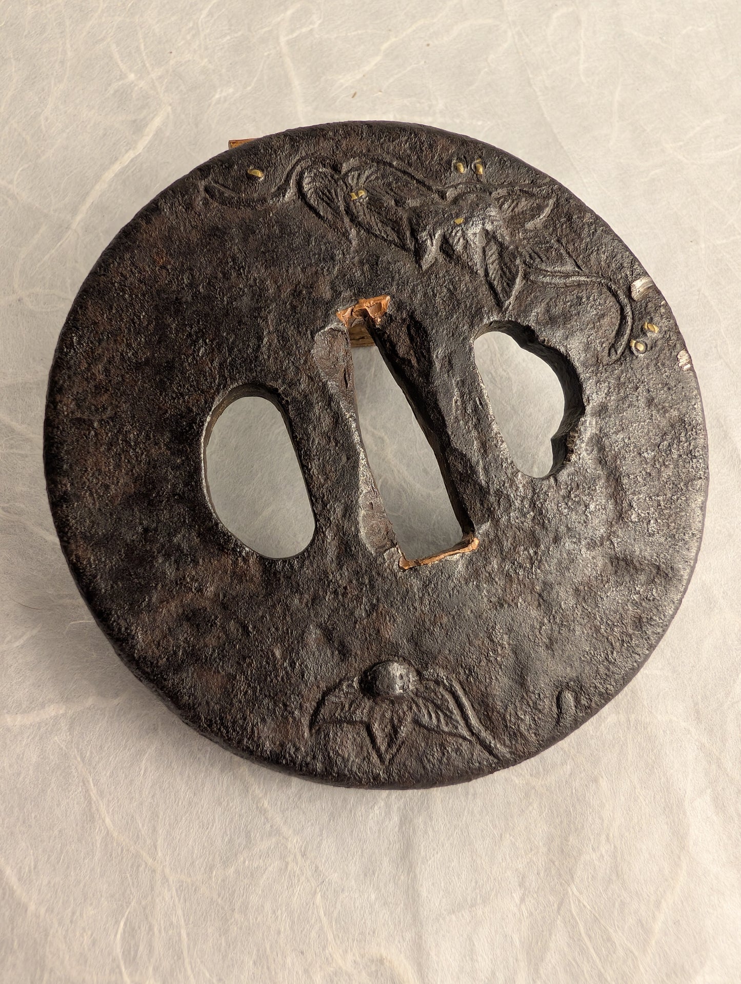Iron Tsuba with Morning Glory and Gold Inlay Details – TS-037