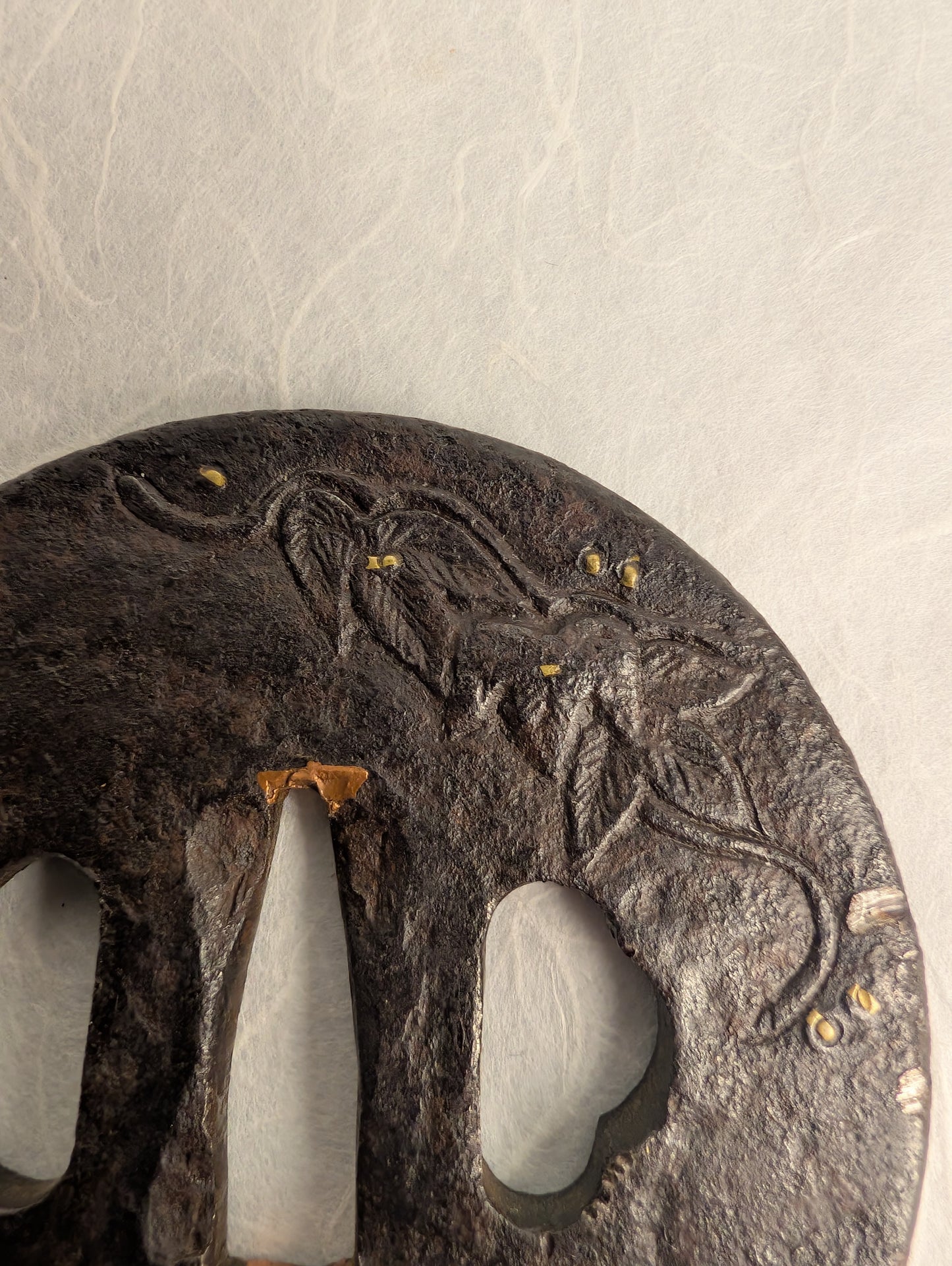 Iron Tsuba with Morning Glory and Gold Inlay Details – TS-037