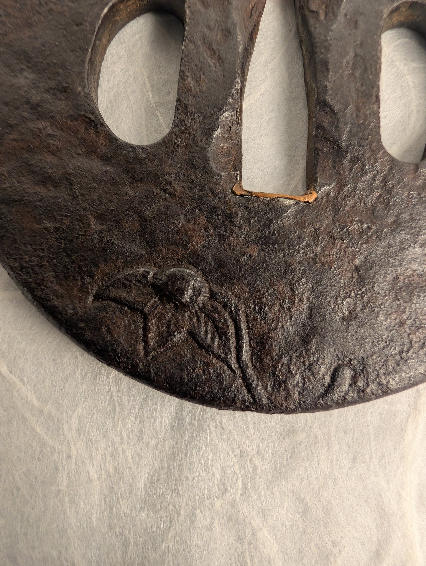 Iron Tsuba with Morning Glory and Gold Inlay Details – TS-037