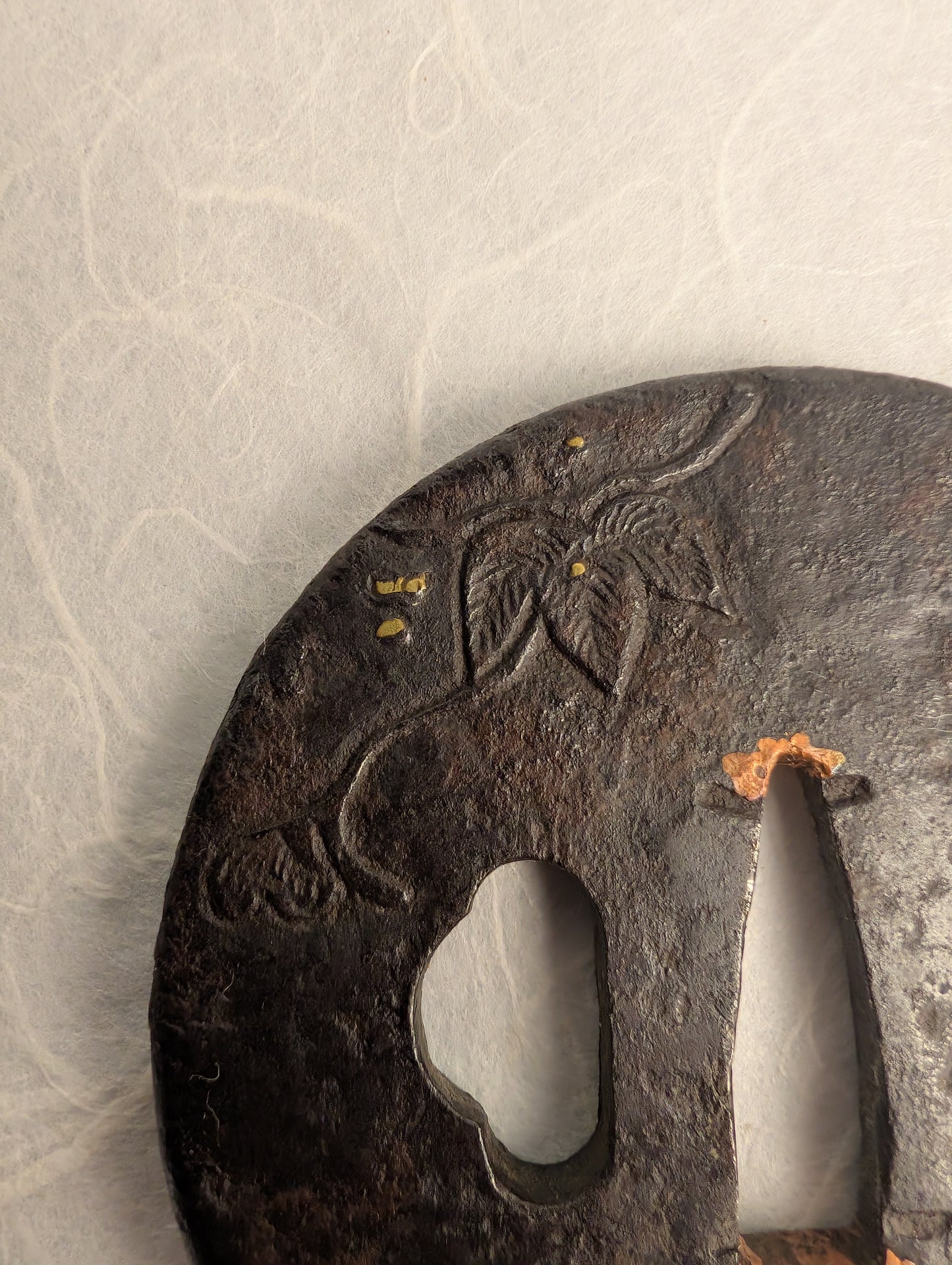 Iron Tsuba with Morning Glory and Gold Inlay Details – TS-037