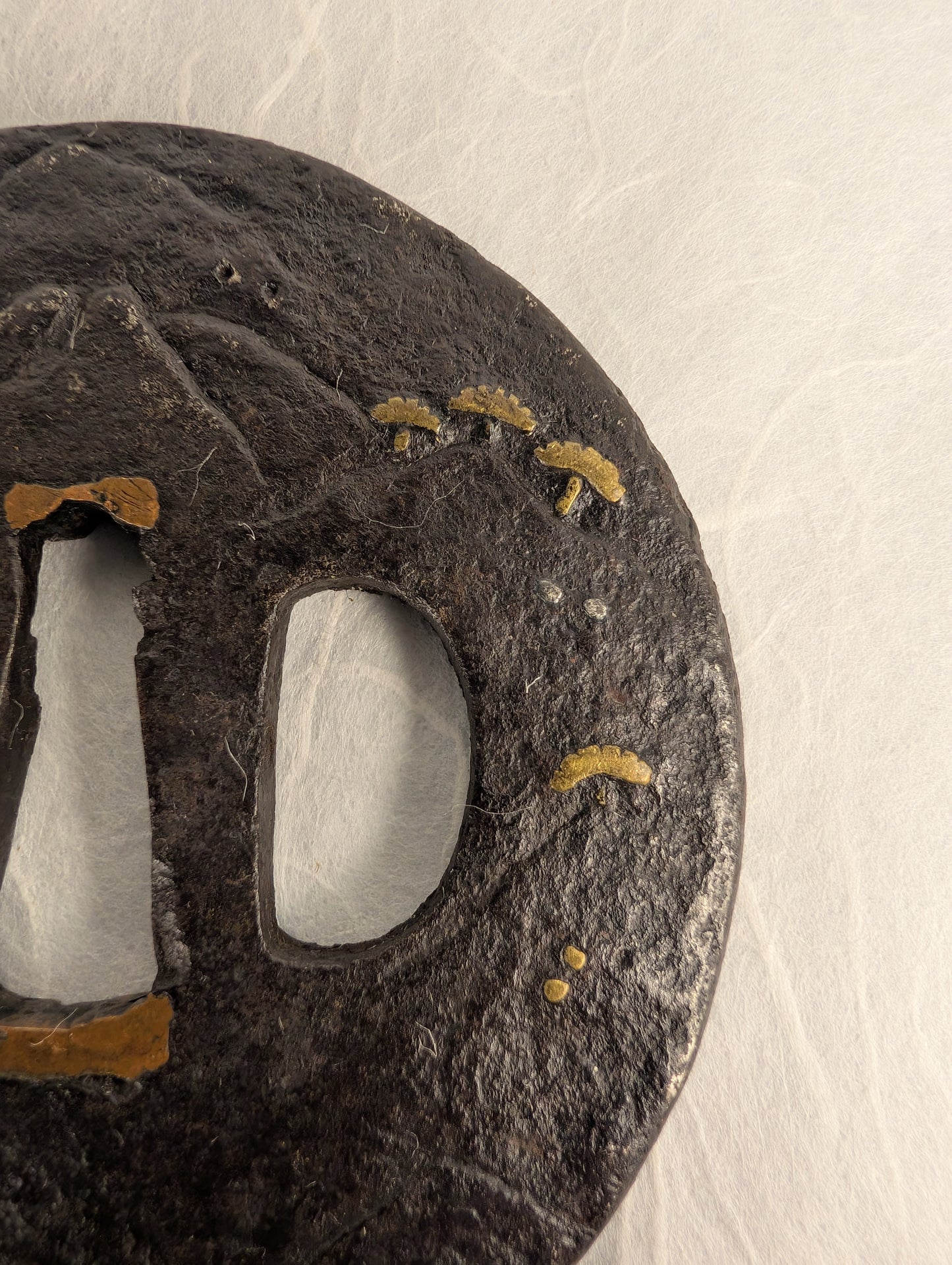 Iron Tsuba with Brass and Silver Inlay of Mountainside Pine Landscape – TS-040