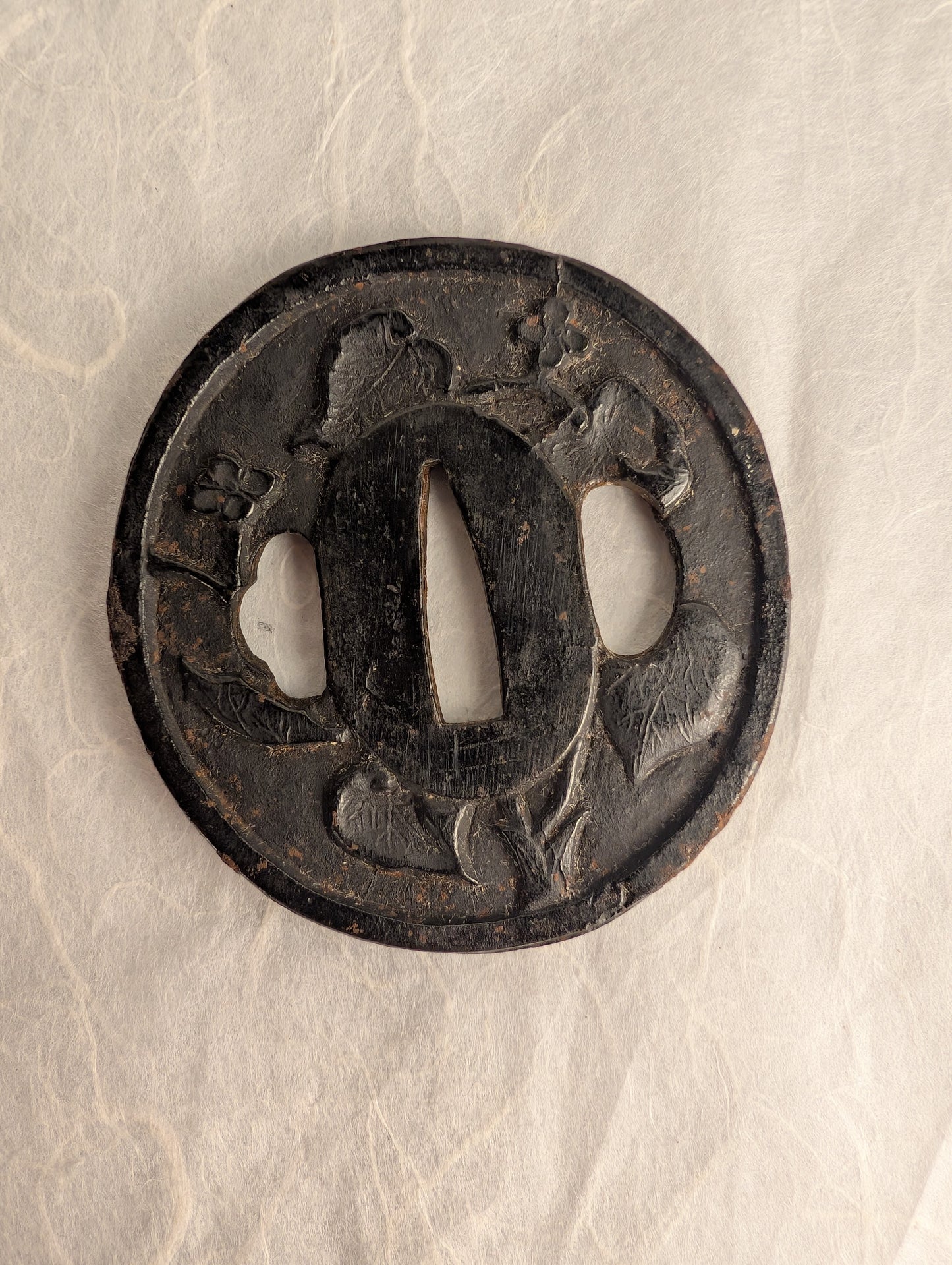 Iron Tsuba with Floral Relief – TS-042