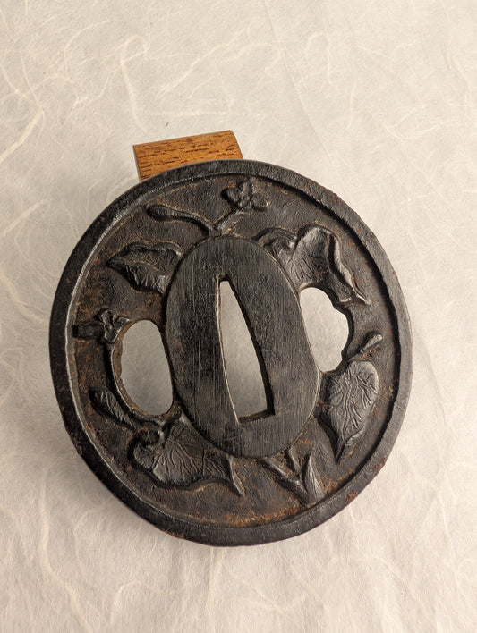 Iron Tsuba with Floral Relief – TS-042