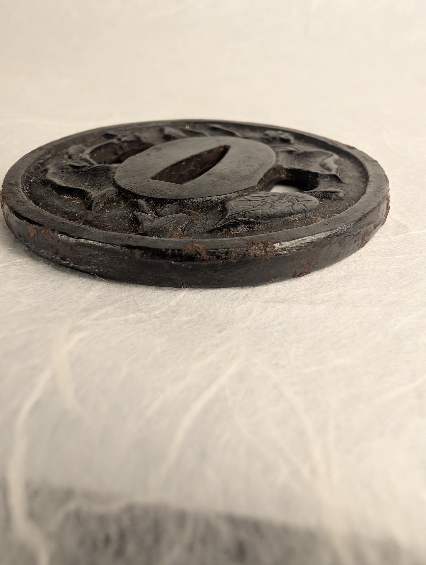 Iron Tsuba with Floral Relief – TS-042