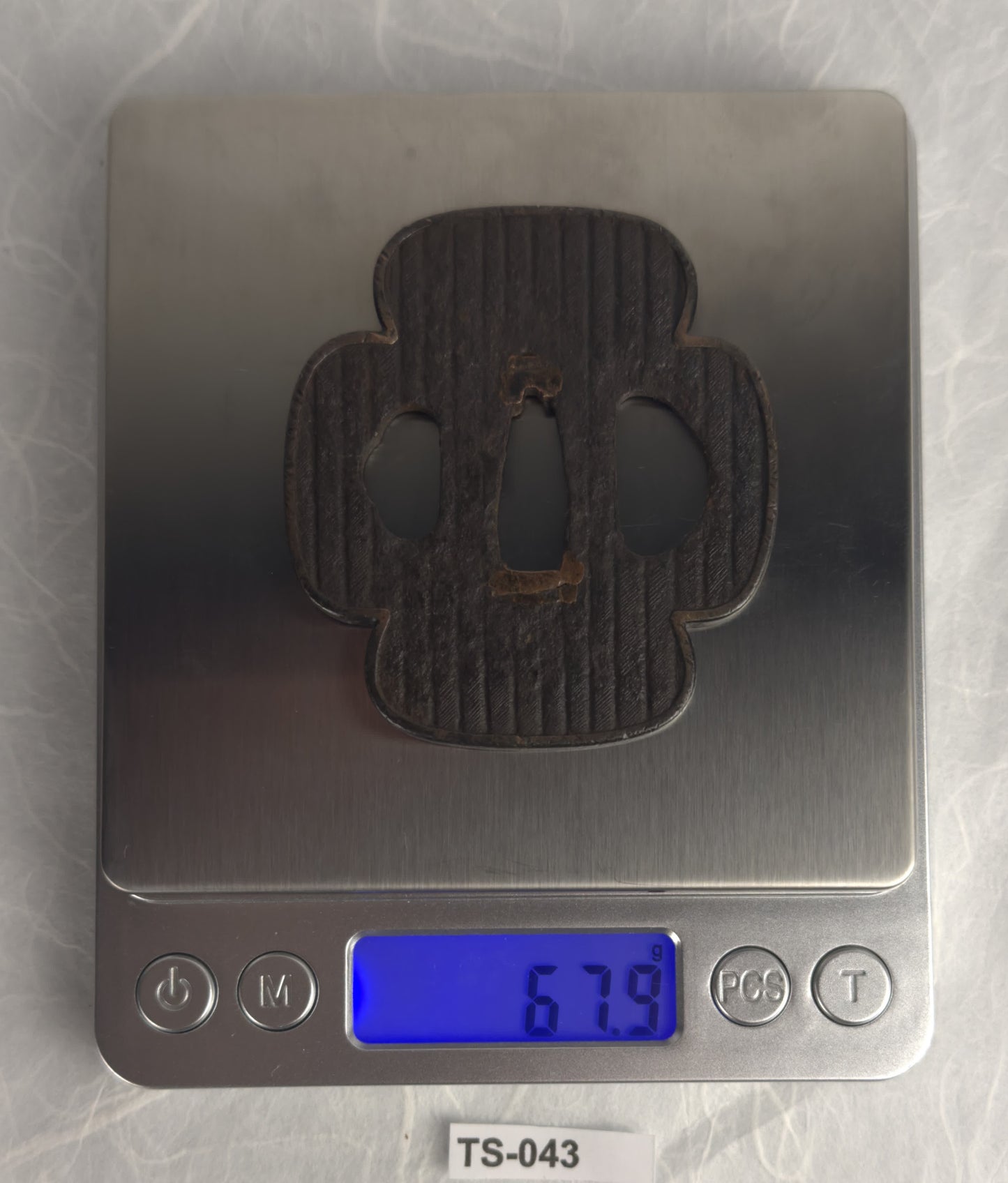 Iron Mokko-gata Tsuba with Fine Line Texture – TS-043