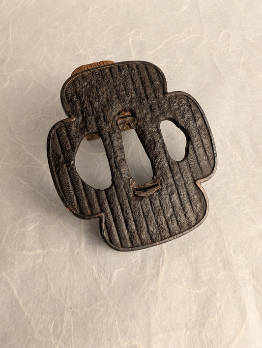 Iron Mokko-gata Tsuba with Fine Line Texture – TS-043