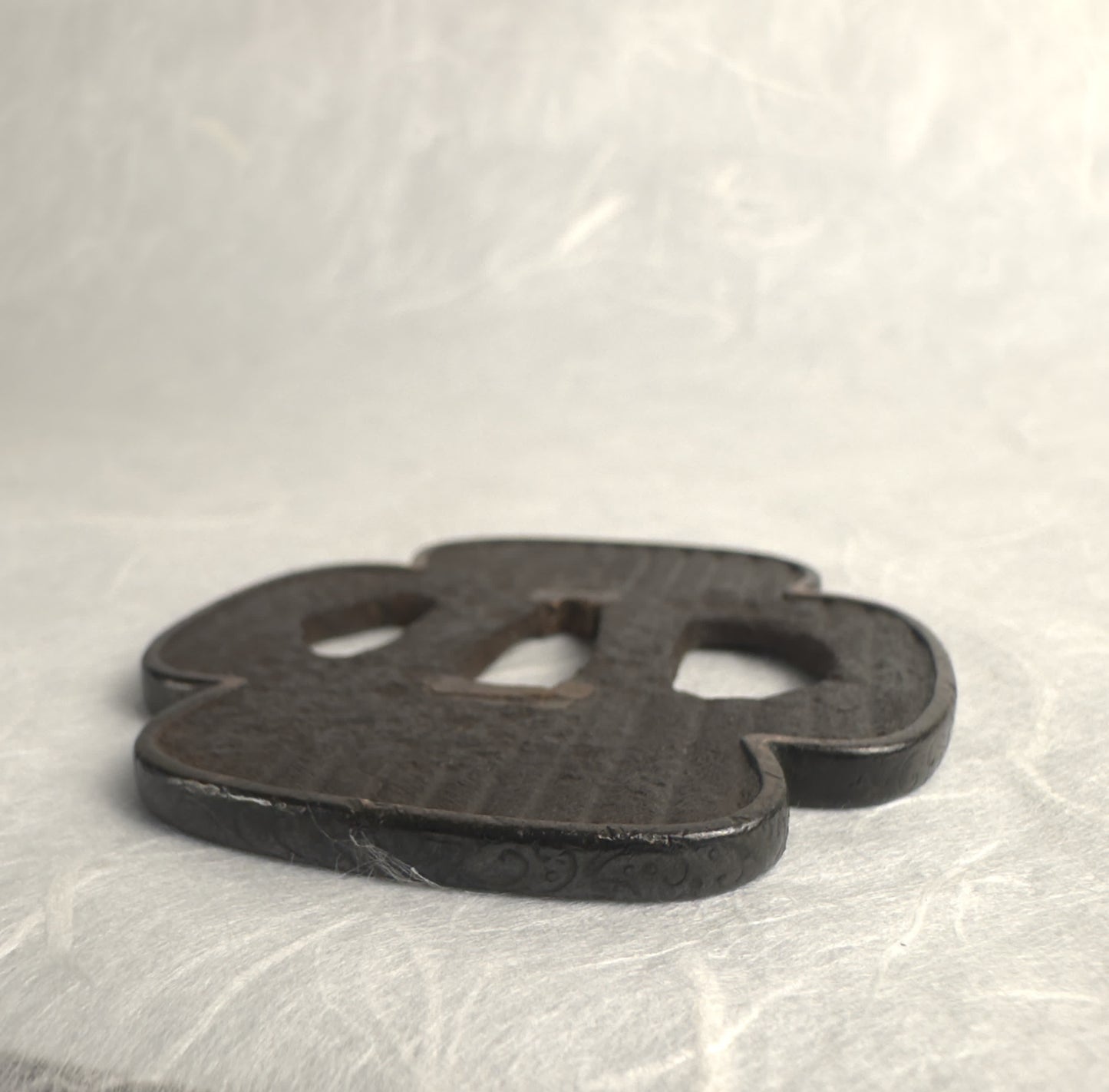 Iron Mokko-gata Tsuba with Fine Line Texture – TS-043