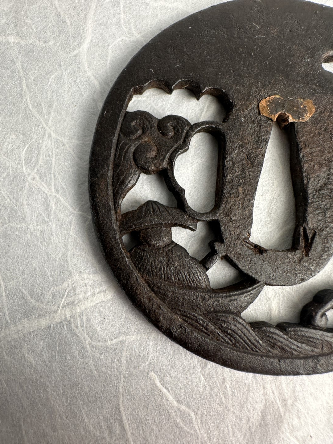 Iron Sukashi Tsuba Depicting Boatman Battered By Waves – TS-046