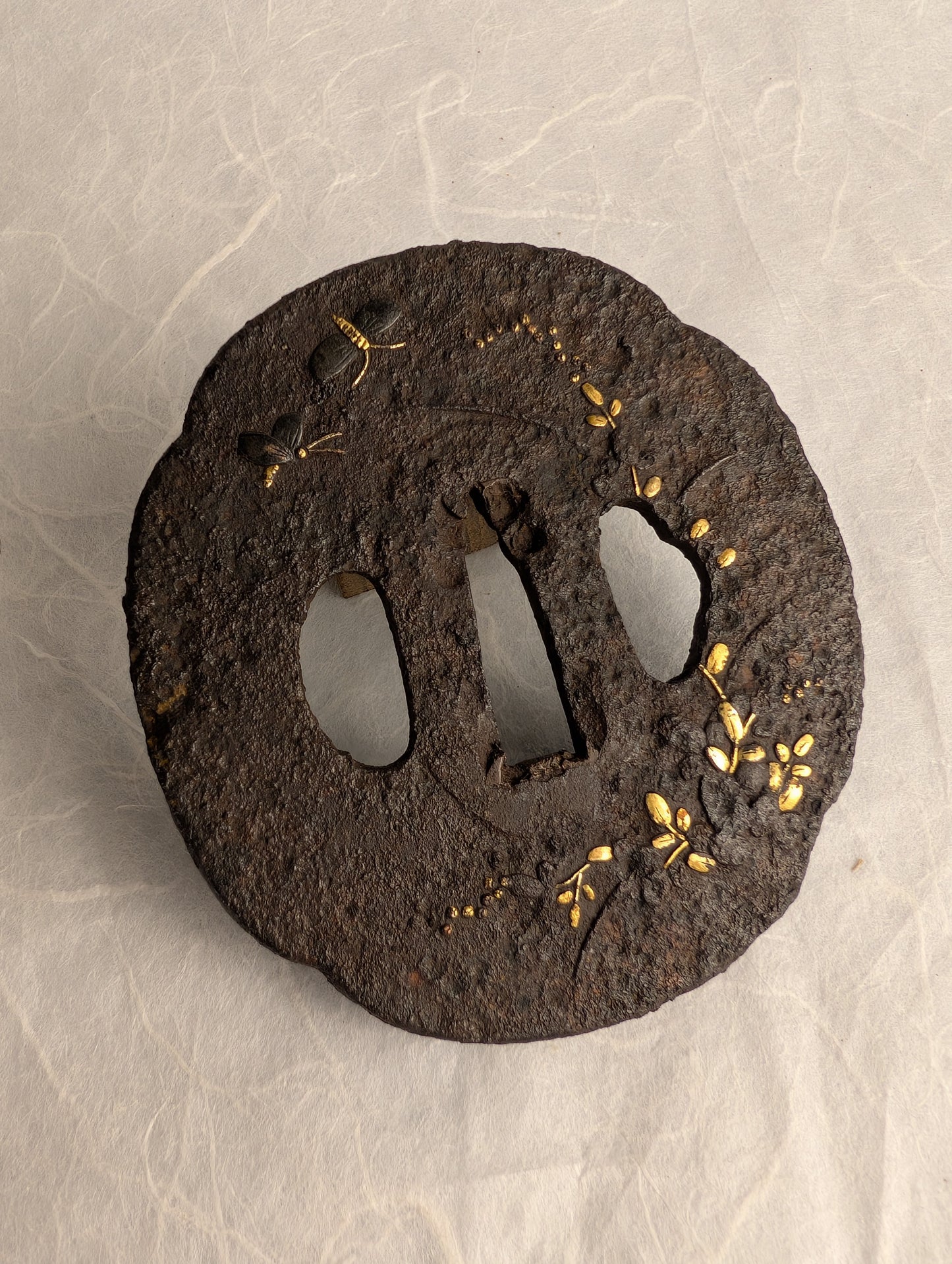 Iron Tsuba with Insects and Plants – TS-047