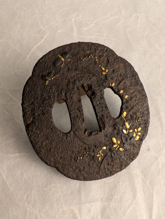 Iron Tsuba with Insects and Plants – TS-047