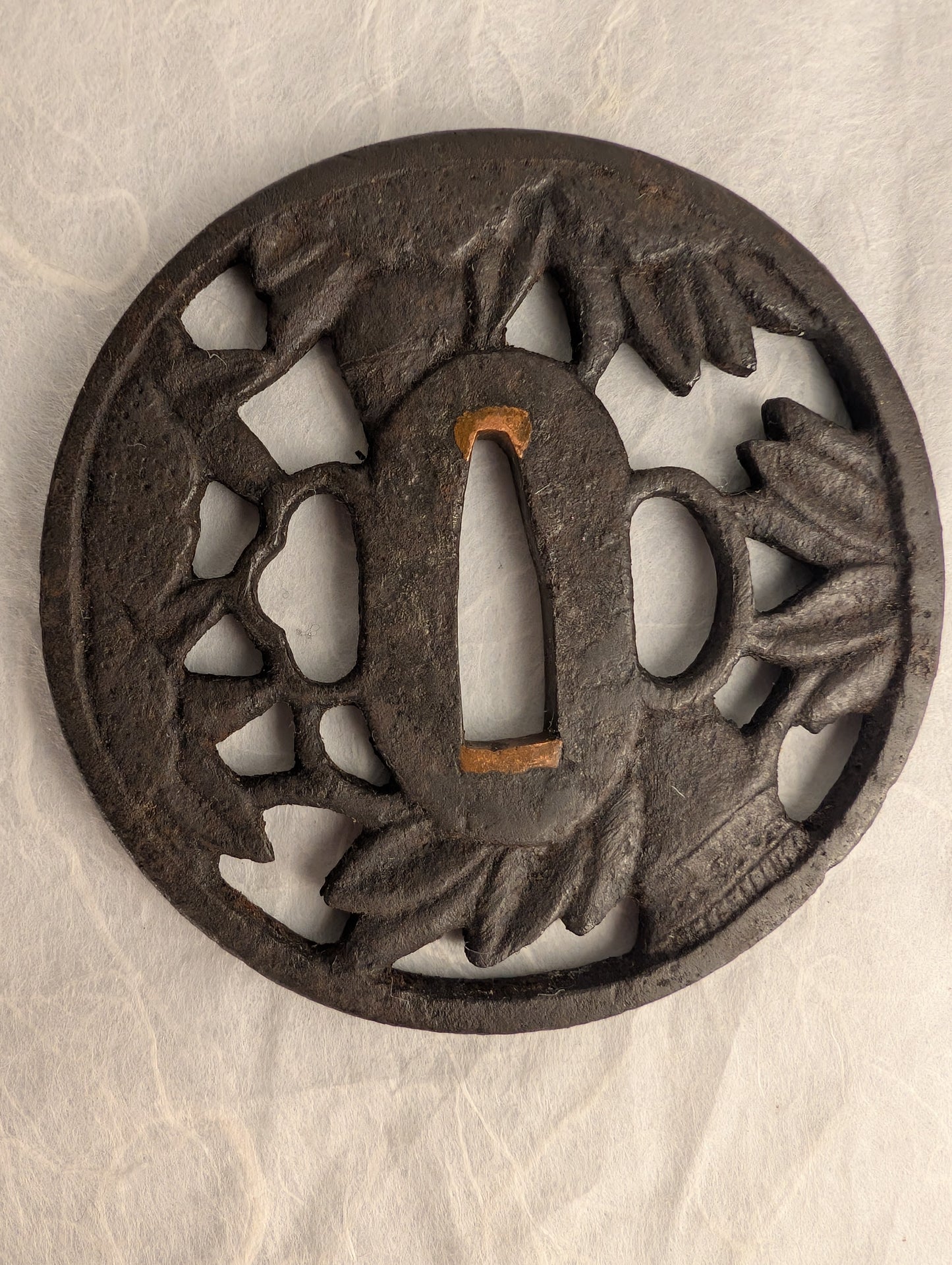 Iron Sukashi Tsuba with Foliage Motif - TS-048