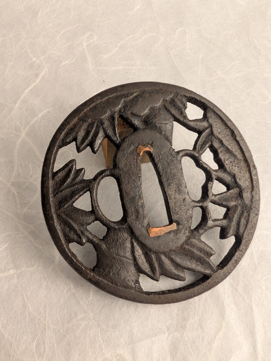 Iron Sukashi Tsuba with Foliage Motif - TS-048