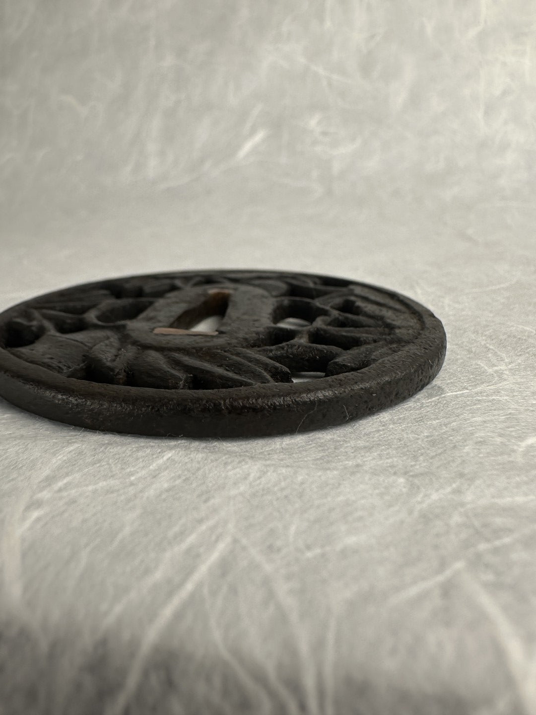 Iron Sukashi Tsuba with Foliage Motif - TS-048