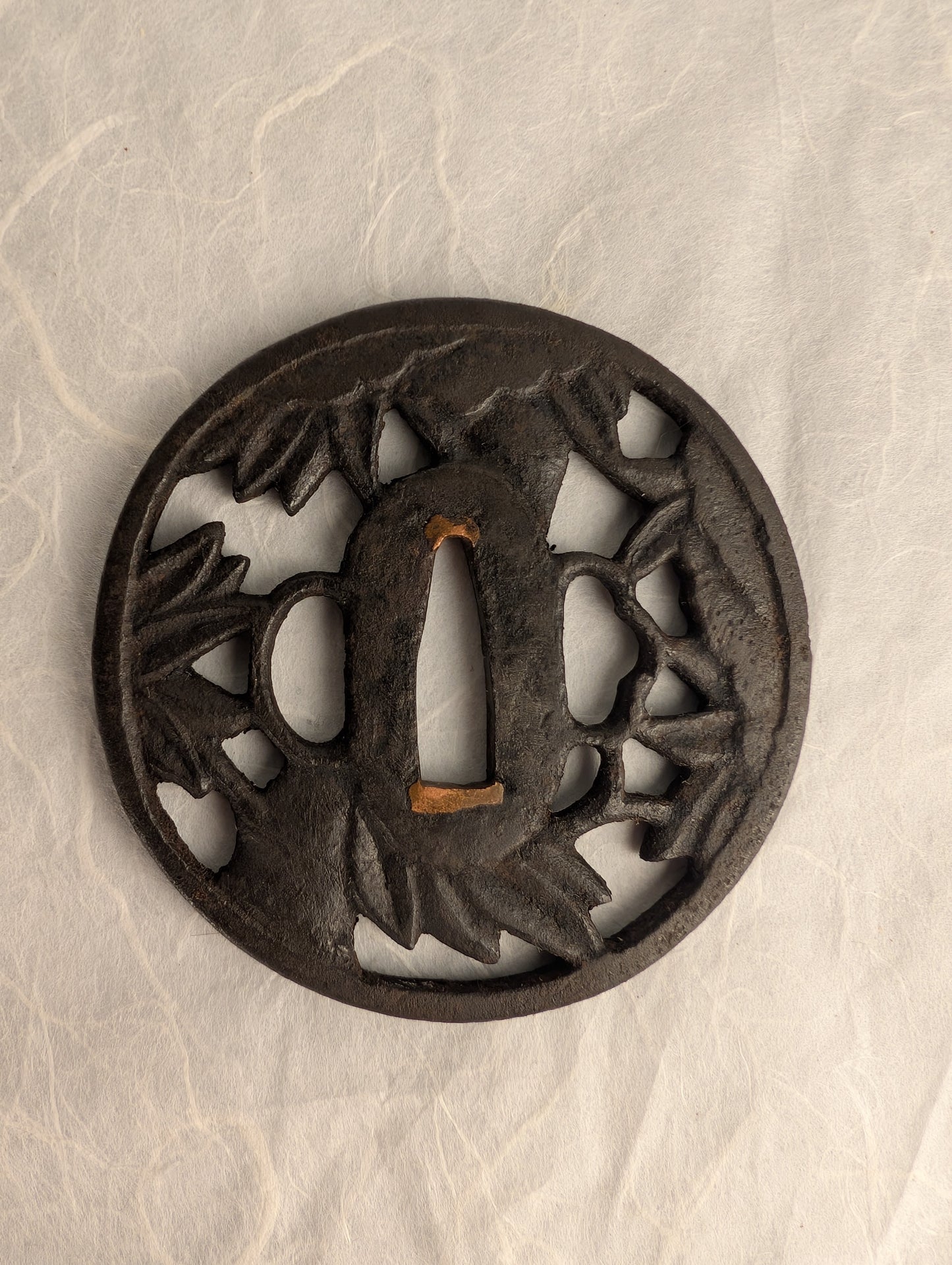 Iron Sukashi Tsuba with Foliage Motif - TS-048