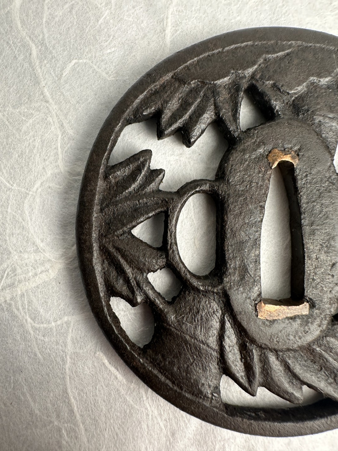 Iron Sukashi Tsuba with Foliage Motif - TS-048