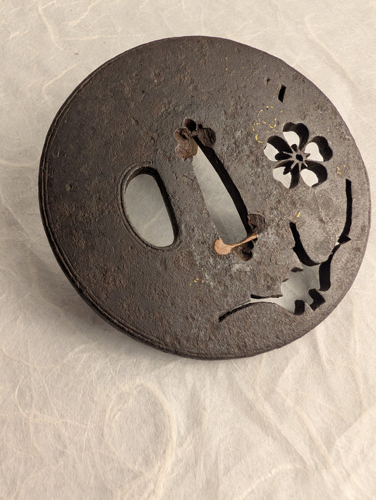 Iron Tsuba with Cherry Blossom and Leaves Motif – TS-049
