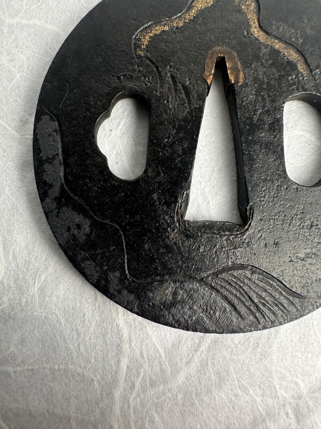 Iron Tsuba with Flying Dragon in Gold and Silver Nunome Zogan – TS-051