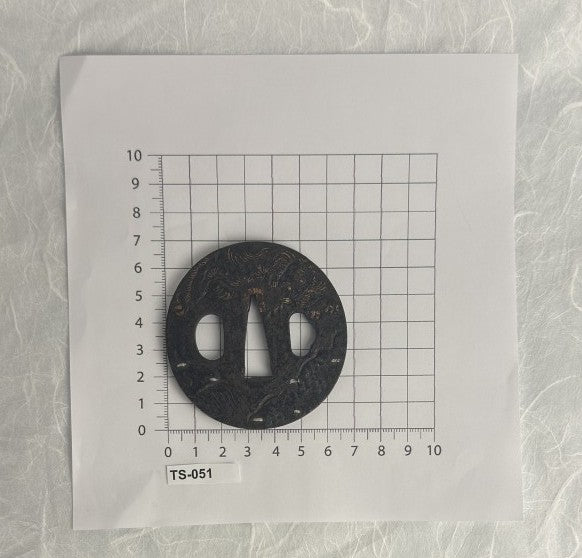 Iron Tsuba with Flying Dragon in Gold and Silver Nunome Zogan – TS-051