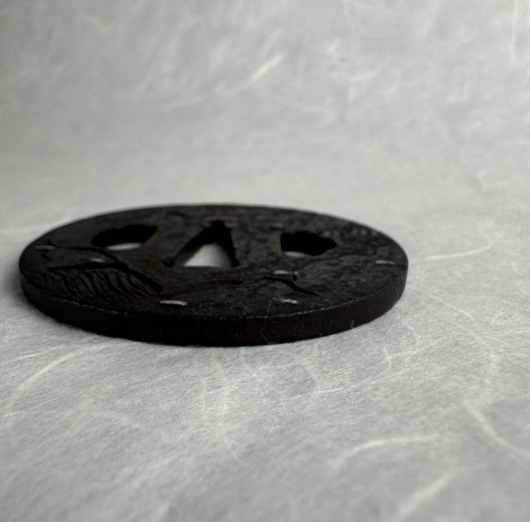 Iron Tsuba with Flying Dragon in Gold and Silver Nunome Zogan – TS-051