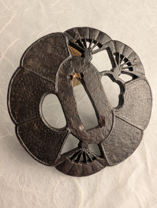 Iron Sukashi Tsuba with Fan Motif – TS-053