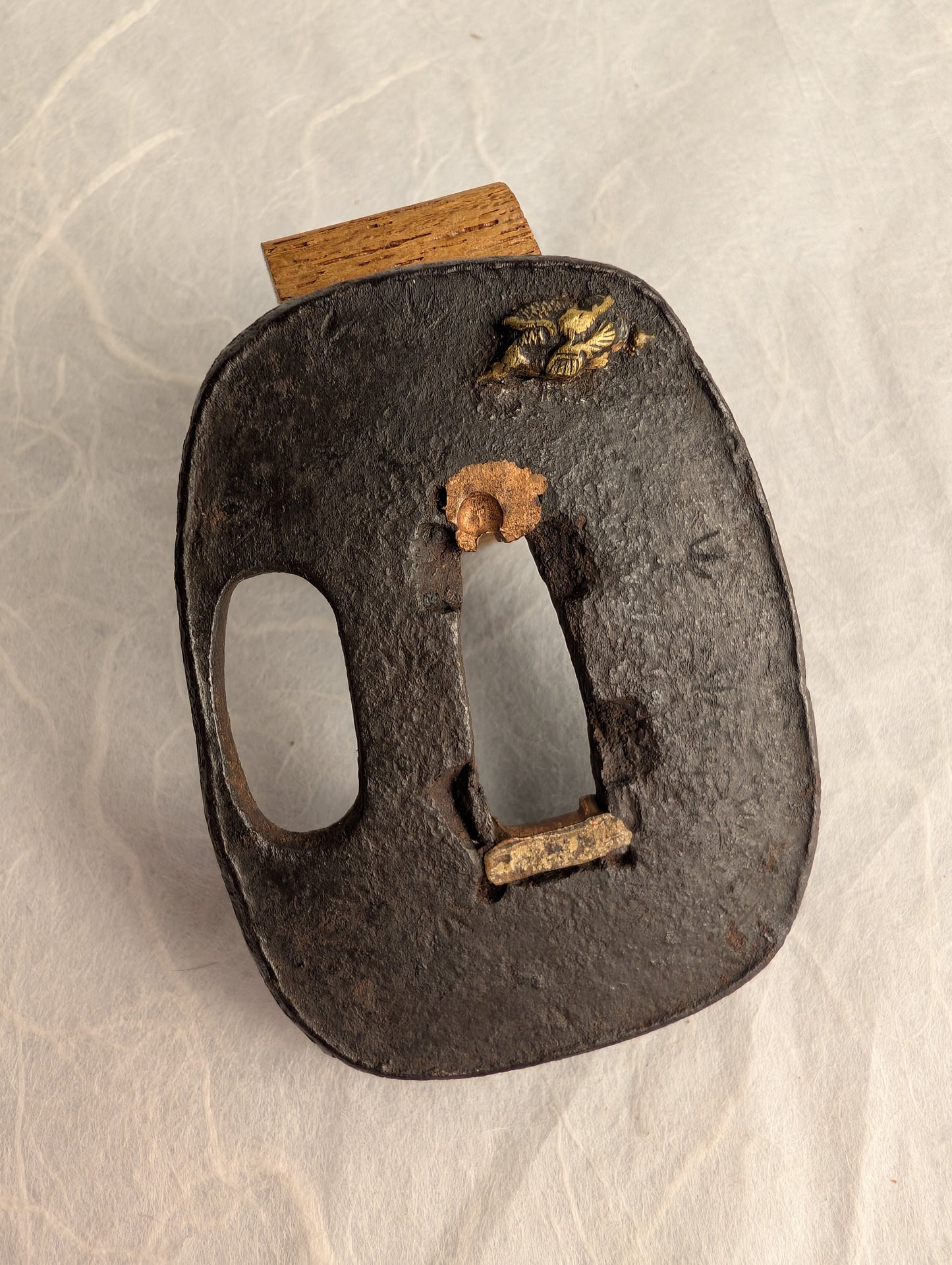 Iron Tsuba with Crane Motif in Hon Zogan Inlay – TS-056