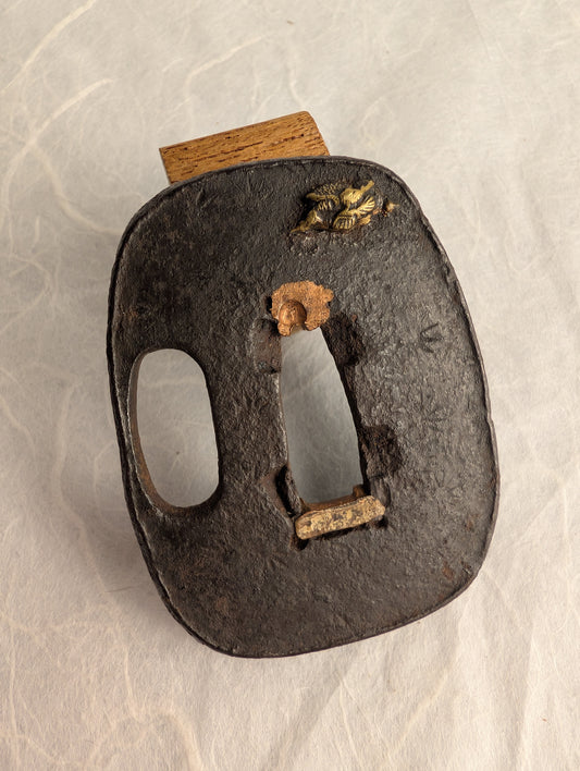 Iron Tsuba with Crane Motif in Hon Zogan Inlay – TS-056