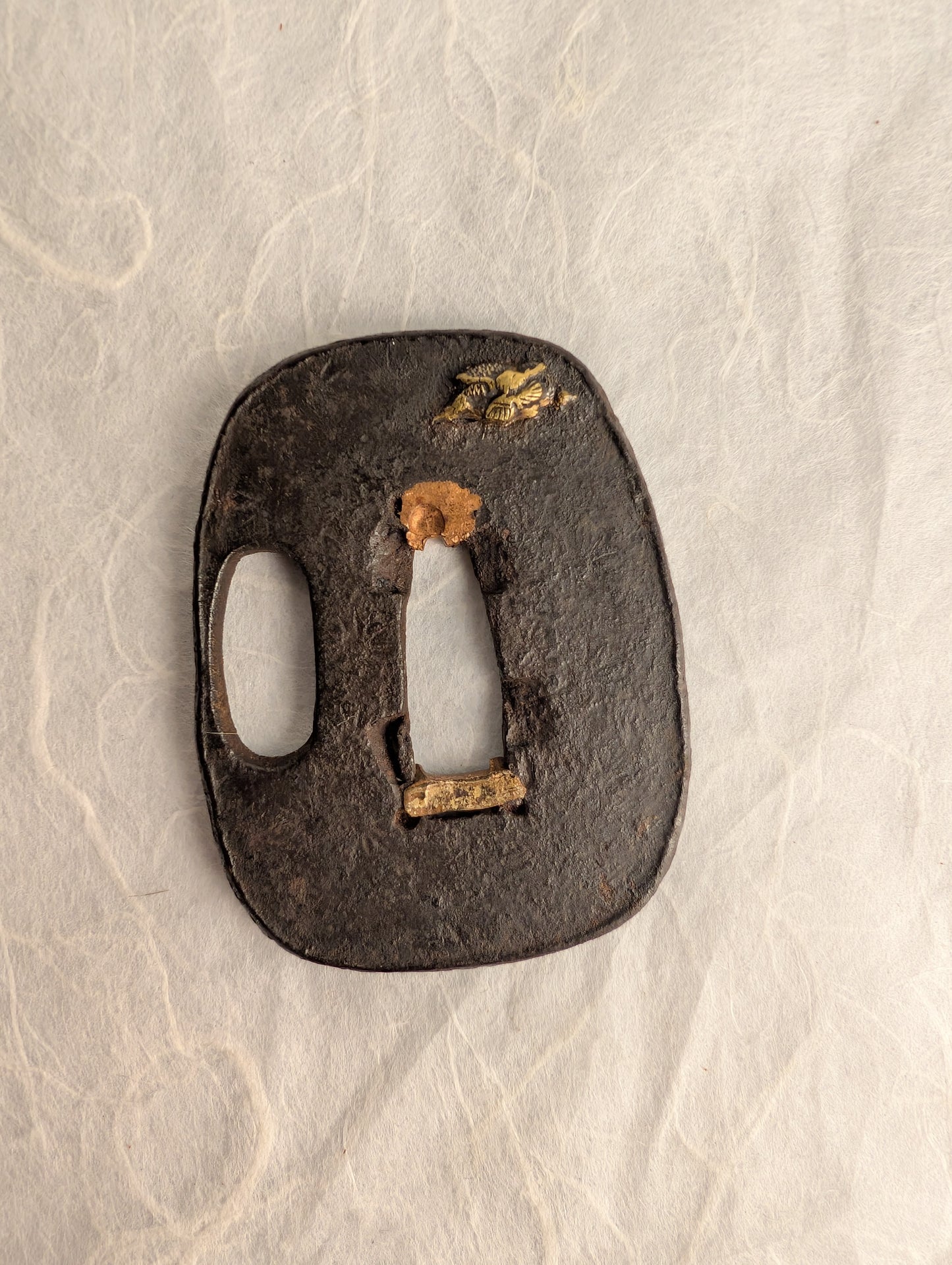 Iron Tsuba with Crane Motif in Hon Zogan Inlay – TS-056